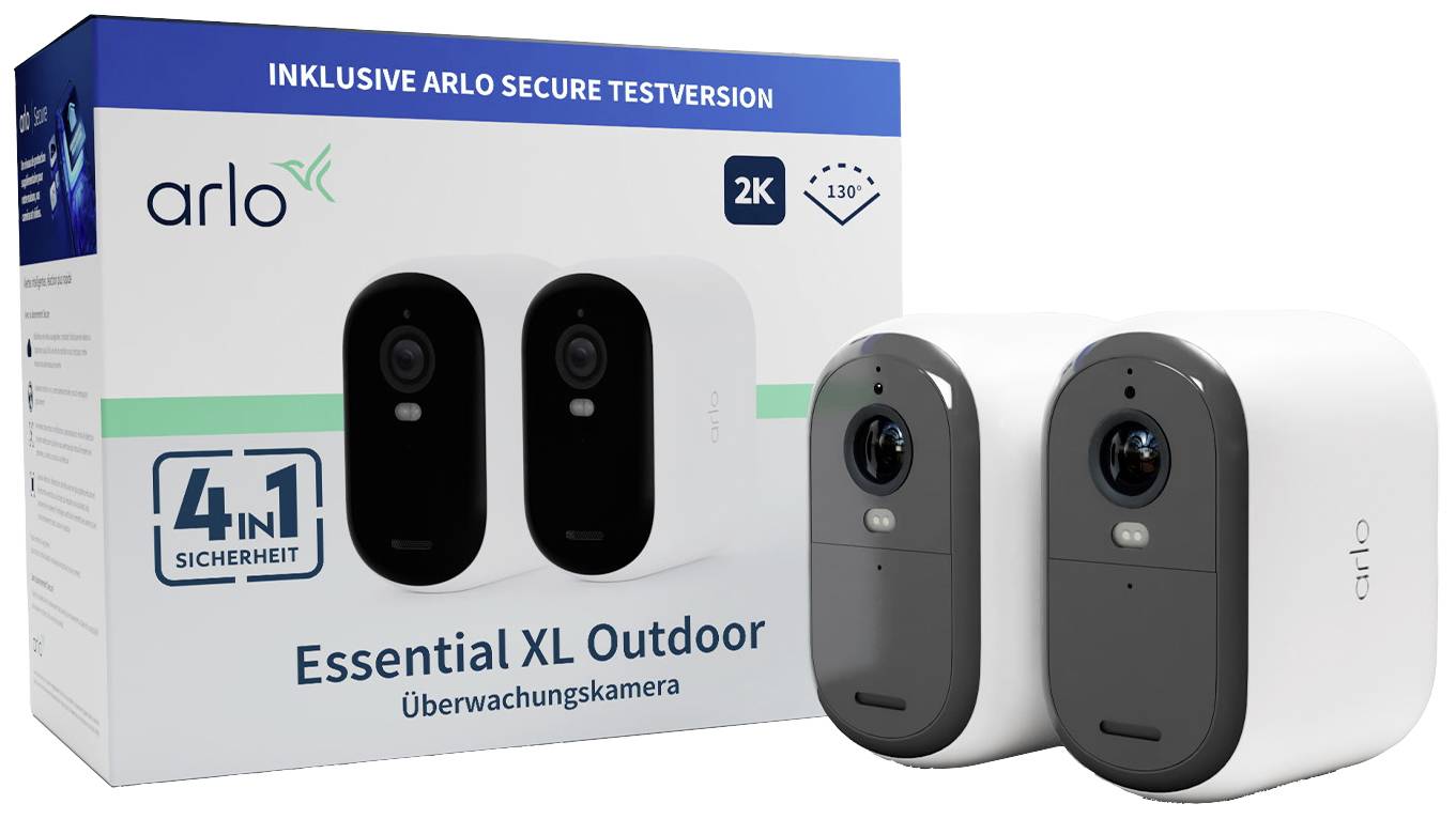 ARLO ESSENTIAL2 XL 2K OUTDOOR CAMERA 2-PACK VMC3252-100EUS WLAN IP-Überwachungskamera-Set mit 2 Kameras 2688 x 1520 Pixel