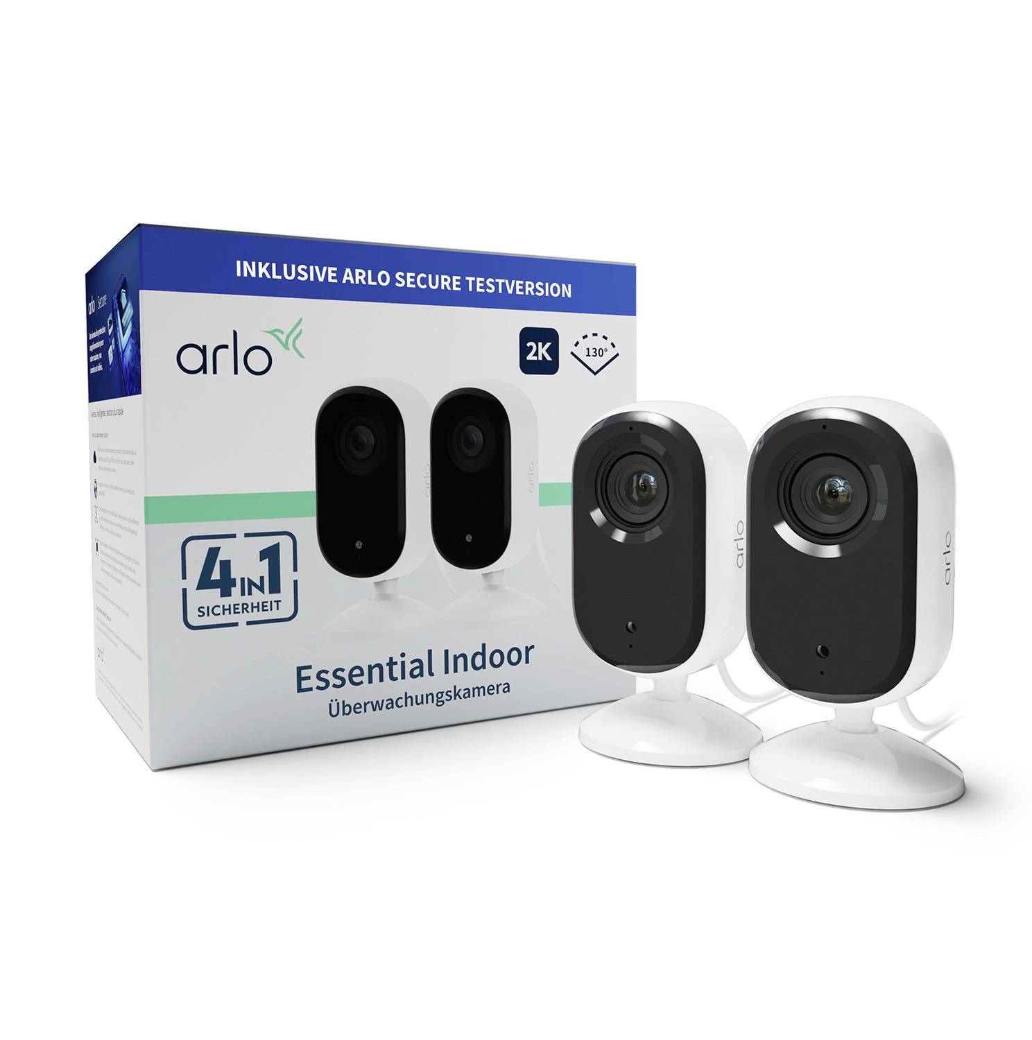 ARLO ESSENTIAL2 2K INDOOR CAMERA 2-PACK VMC3260-100EUS WLAN IP-Überwachungskamera-Set mit 2 Kameras 2688 x 1520 Pixel