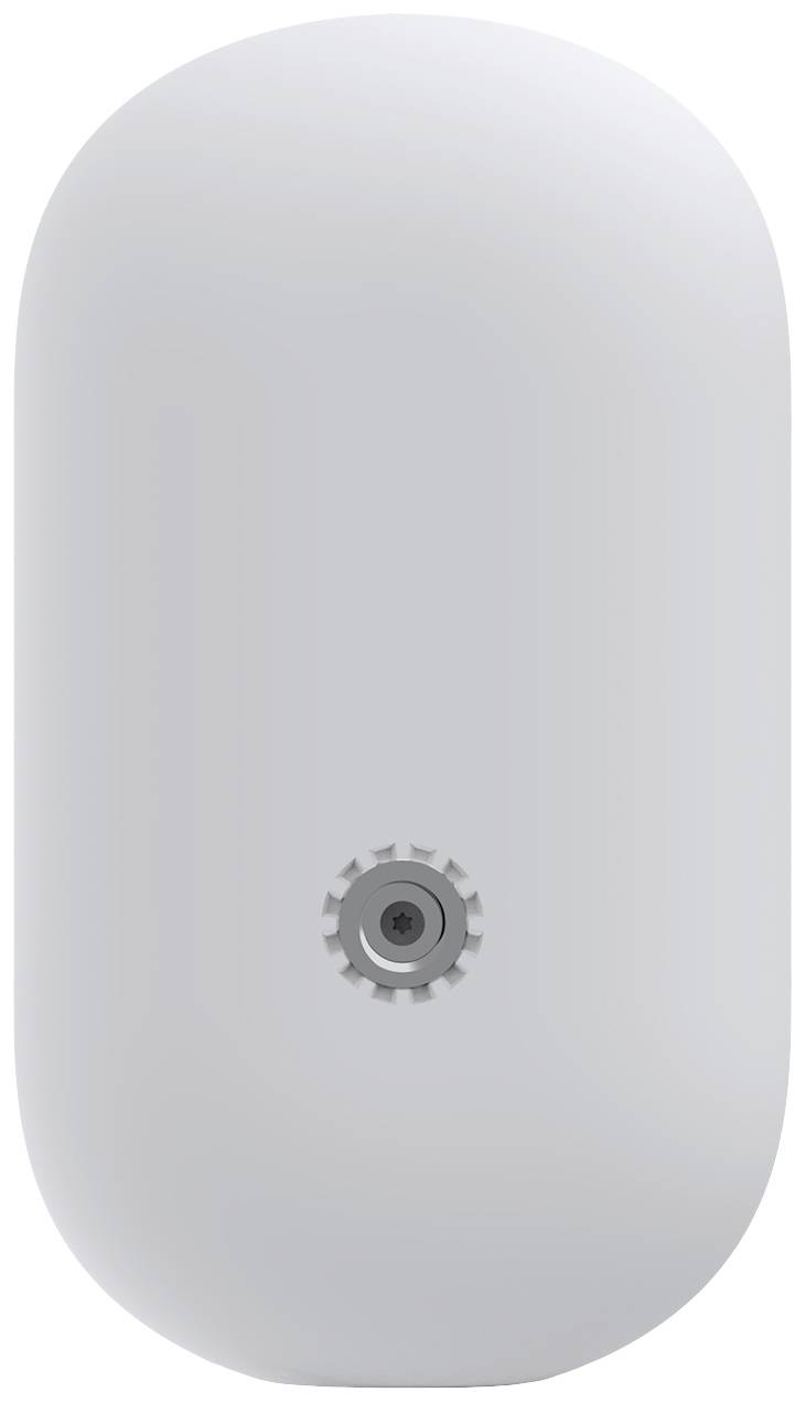 Ein weißes, ovales Gerät mit einer kleinen, zentralen Linse, das möglicherweise eine Kamera oder ein Sensor sein könnte.