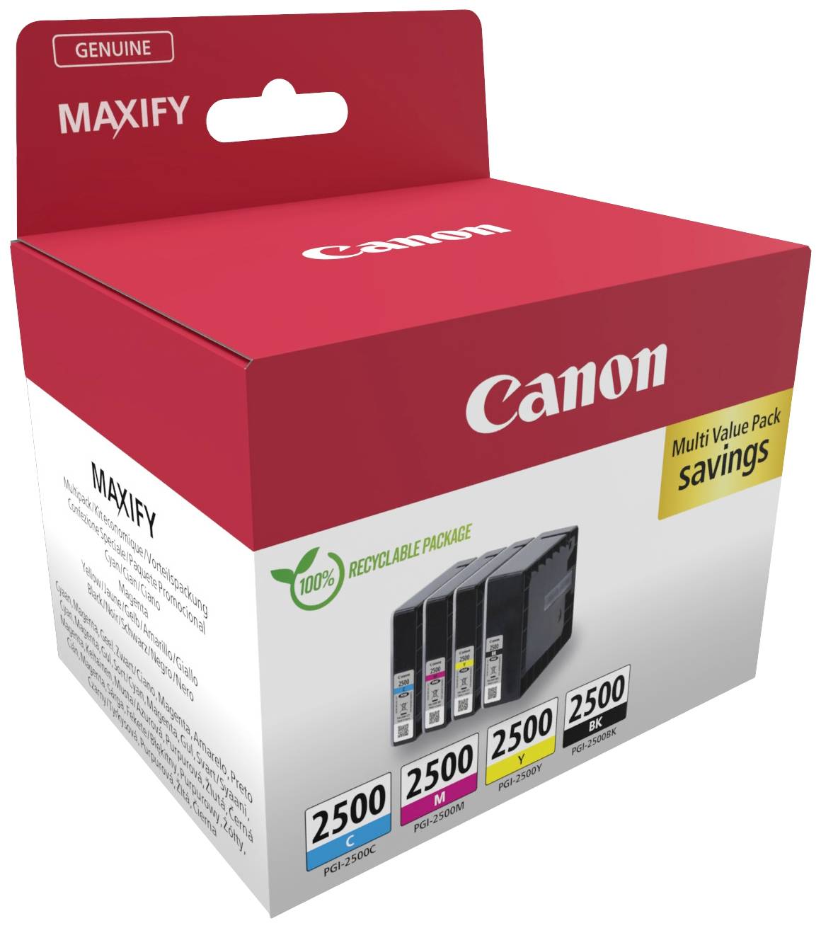 Canon Druckerpatrone PGI-2500 BK/C/M/Y Multipack Original Kombi-Pack Schwarz, Cyan, Magenta, Gelb 9290B006