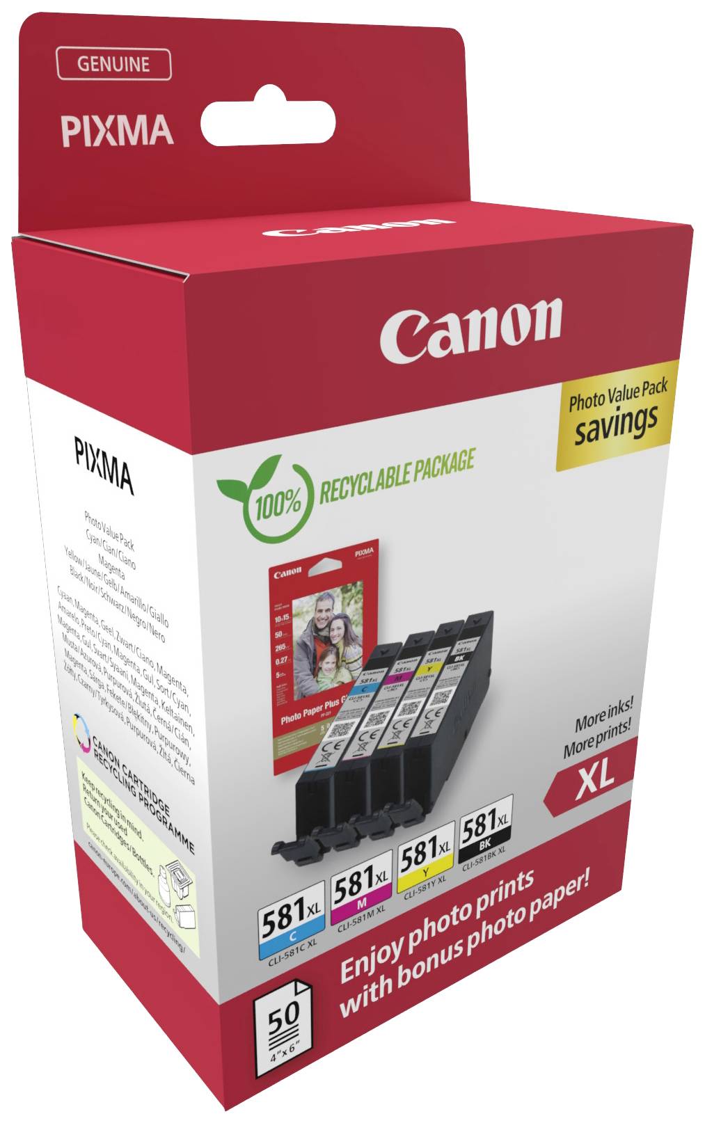 Canon Druckerpatrone CLI-581XL BK/C/M/Y Photo Value Pack Original Kombi-Pack Schwarz, Cyan, Magenta, Gelb 2052C006