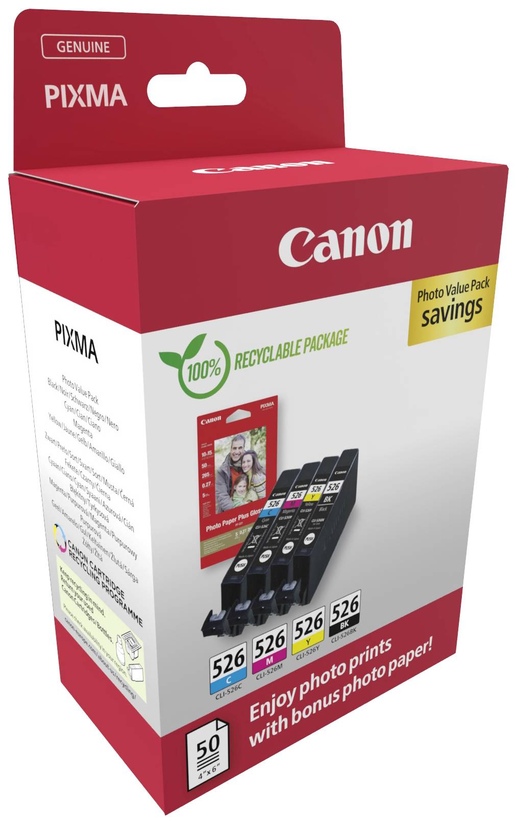 Canon Druckerpatrone CLI-526 BK/C/M/Y Photo Value Pack Original Kombi-Pack Schwarz, Cyan, Magenta, Gelb 4540B019