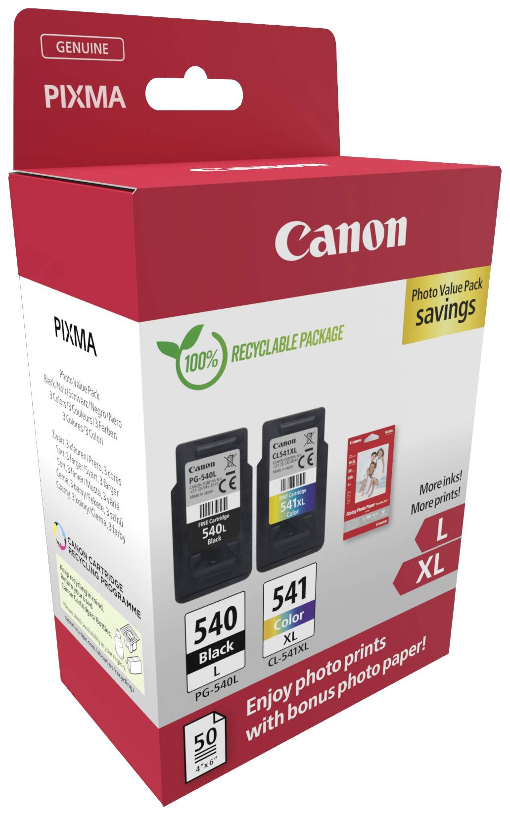 Canon Druckerpatrone PG540L/CL541XL Photo Value Pack Original Kombi-Pack Schwarz, Cyan, Magenta, Gelb 5224B012