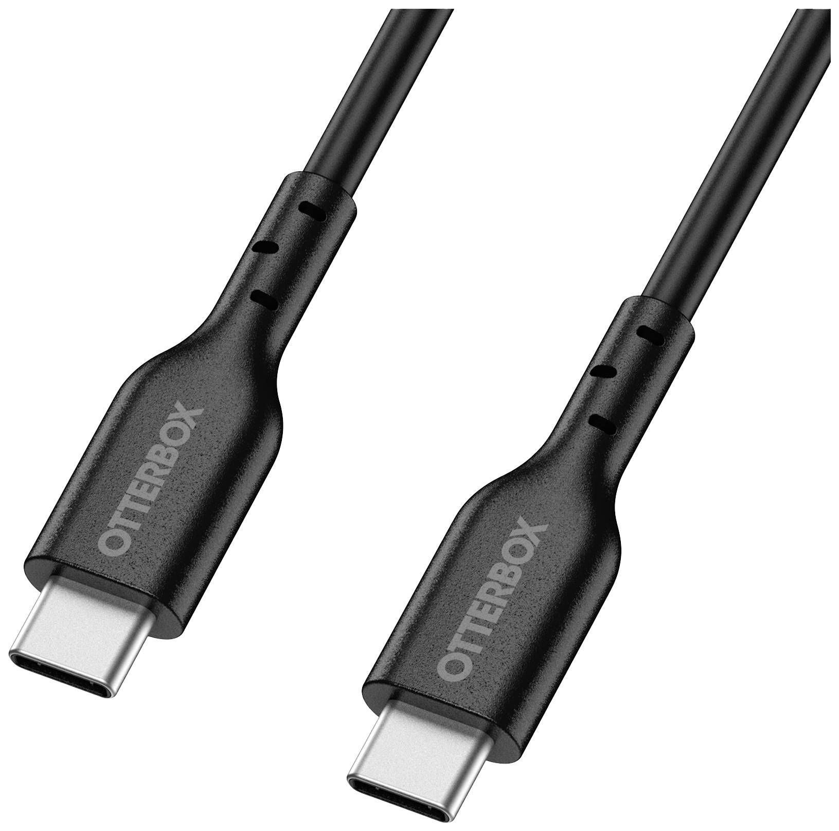 Schwarzes USB-C-Kabel von OtterBox mit beidseitigen Steckern, geeignet zum Laden und Synchronisieren von Geräten.