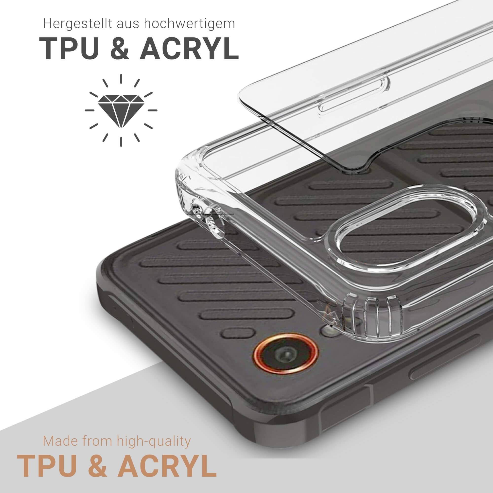 'TPU & Acryl' Handyhülle aus klarem Material zeigt Schutz- und Designmerkmale, um Smartphone zu schützen und Design zu betonen.
