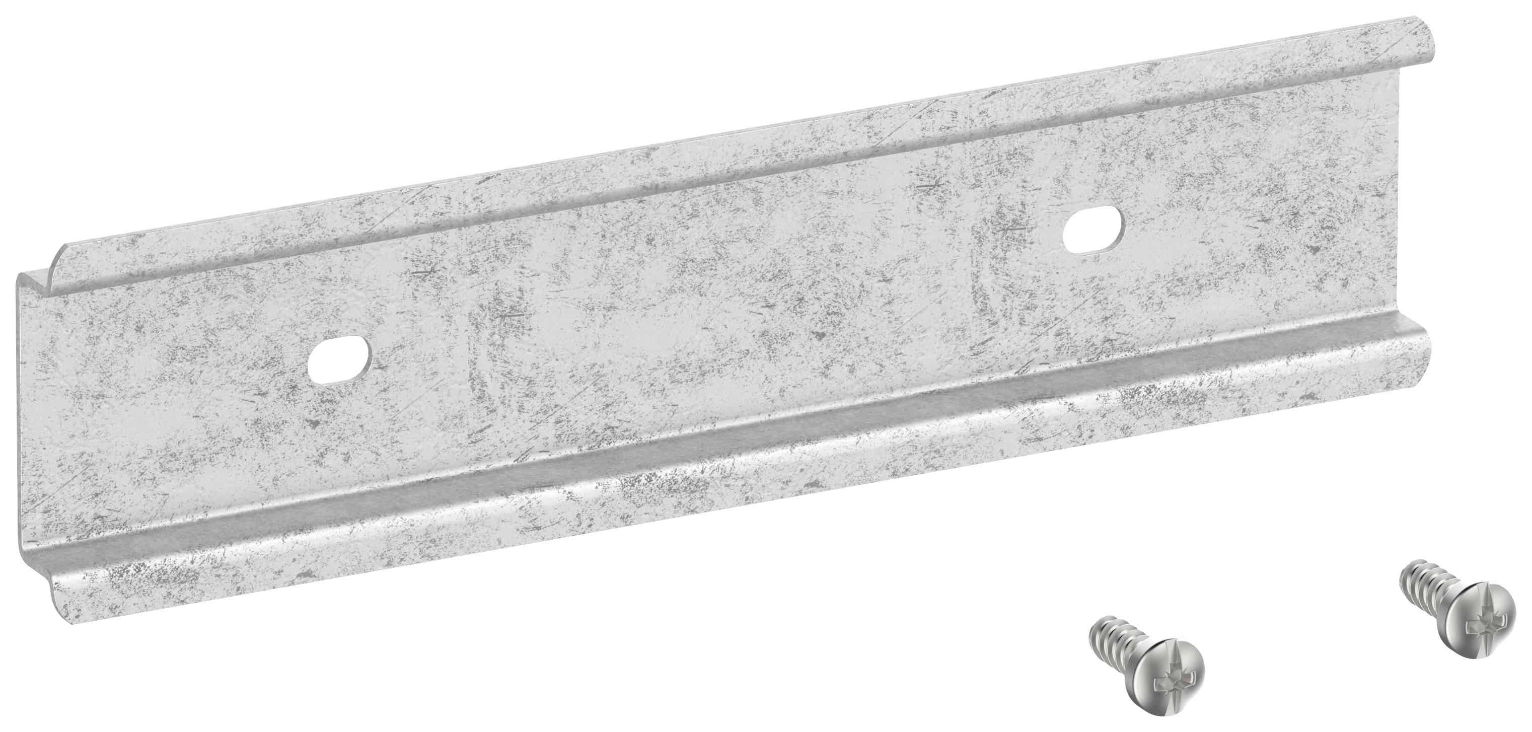 Metallwinkelhalterung aus verzinktem Stahl mit zwei Befestigungslöchern, inklusive zwei Schrauben. Geeignet für Möbelmontage.