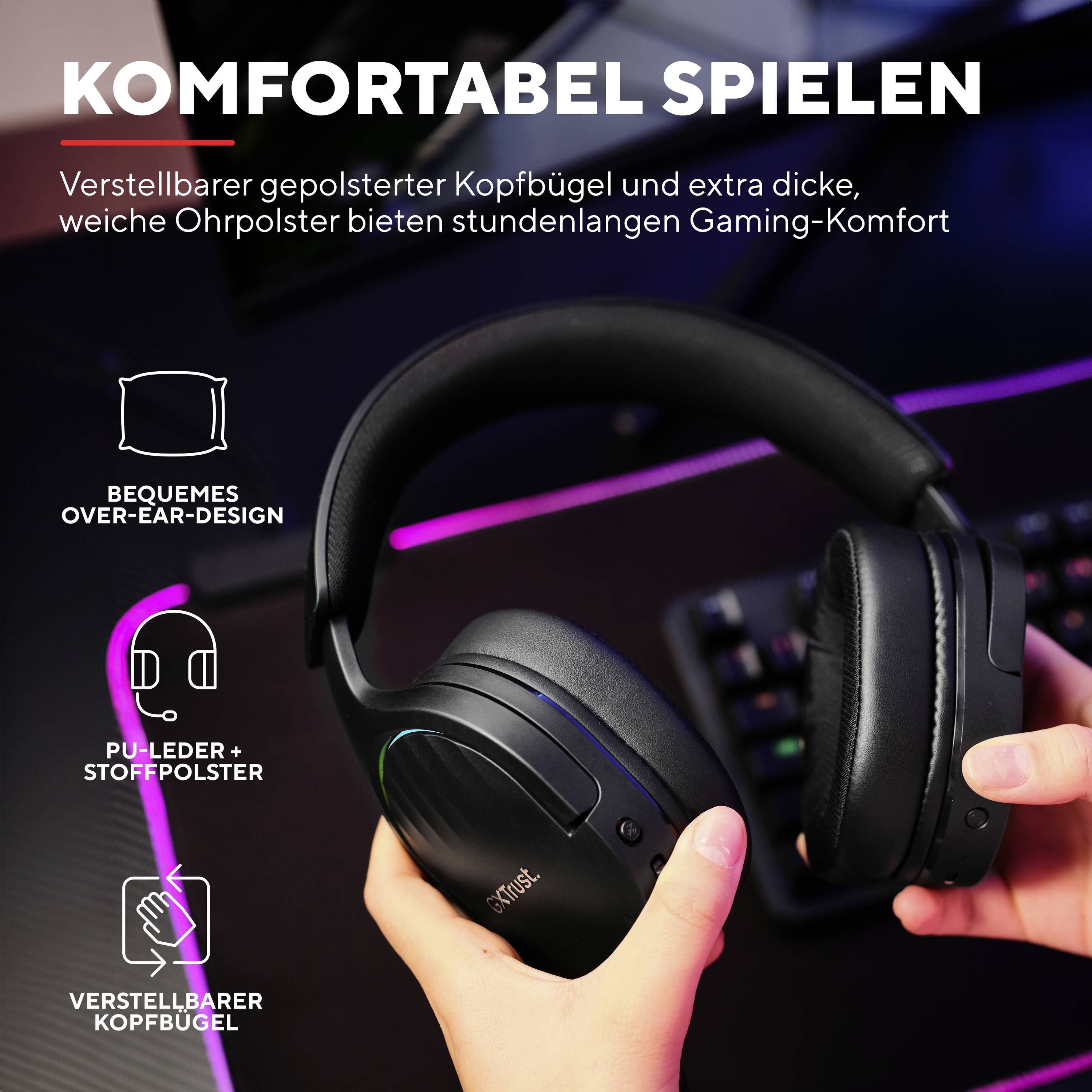 Trust GXT491 FAYZO Over Ear Headset Bluetooth® Virtual Surround Schwarz Surround-Sound, Mikrofon-Stummschaltung