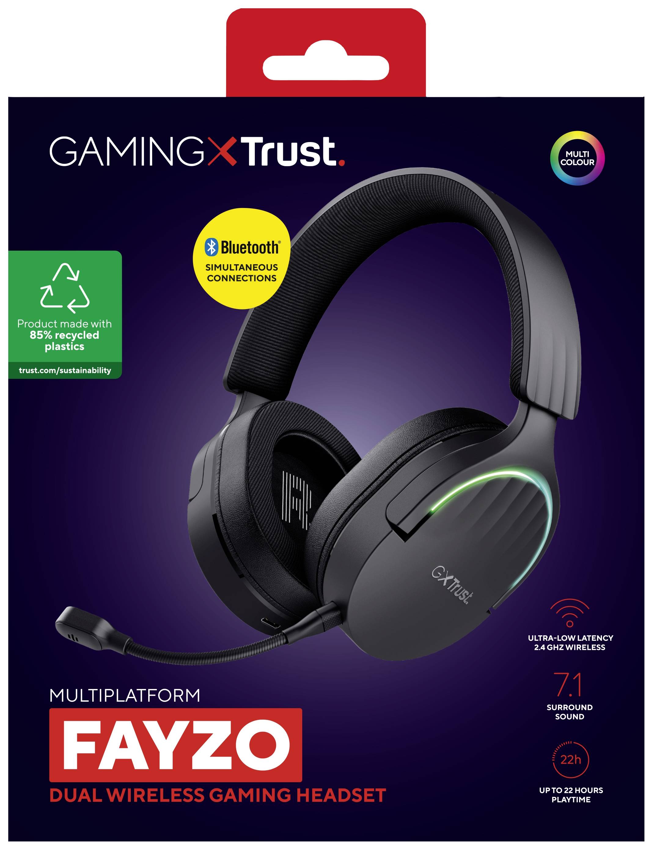 Trust GXT491 FAYZO Over Ear Headset Bluetooth® Virtual Surround Schwarz Surround-Sound, Mikrofon-Stummschaltung