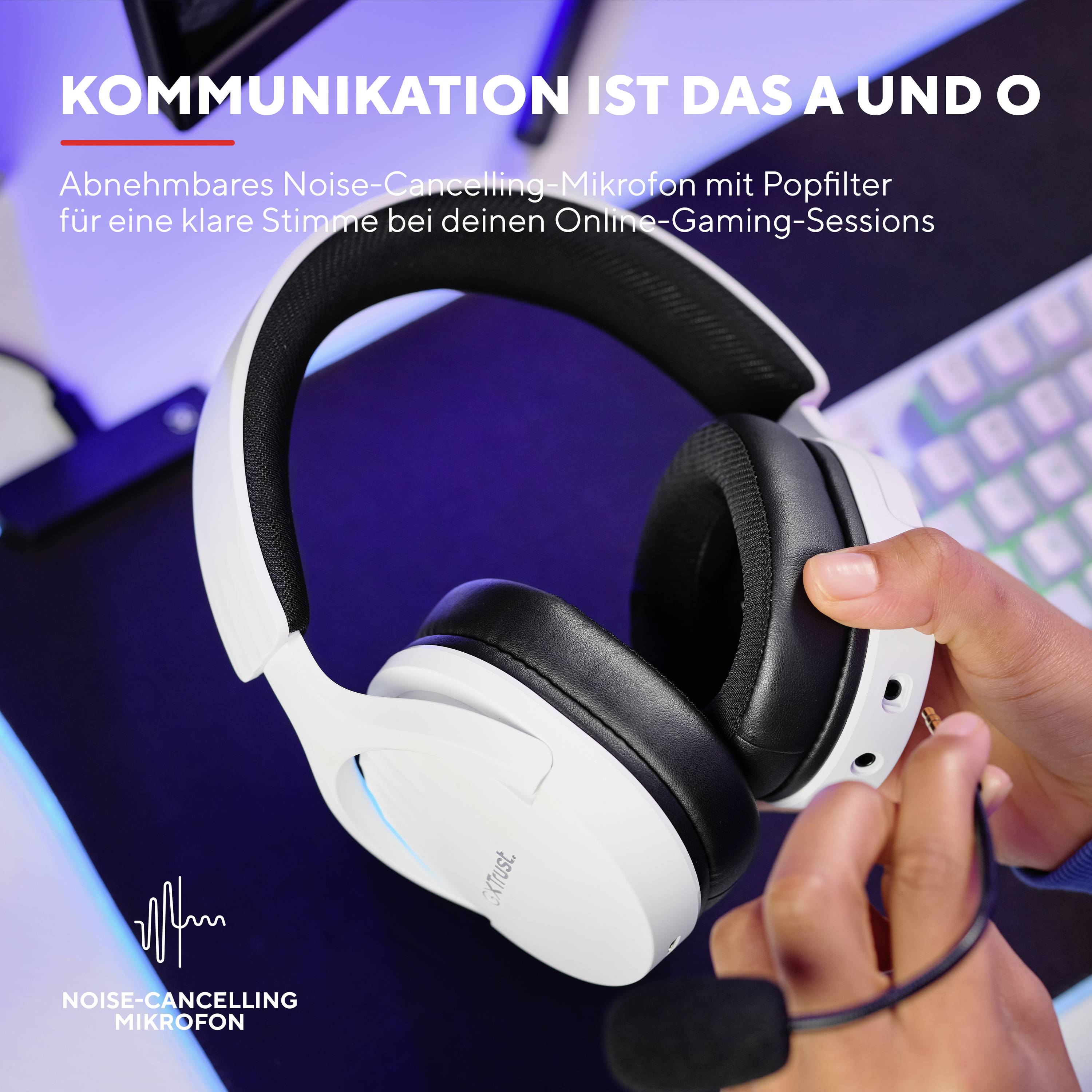 Trust GXT491 FAYZO Over Ear Headset Bluetooth® Virtual Surround Weiß Surround-Sound, Mikrofon-Stumm