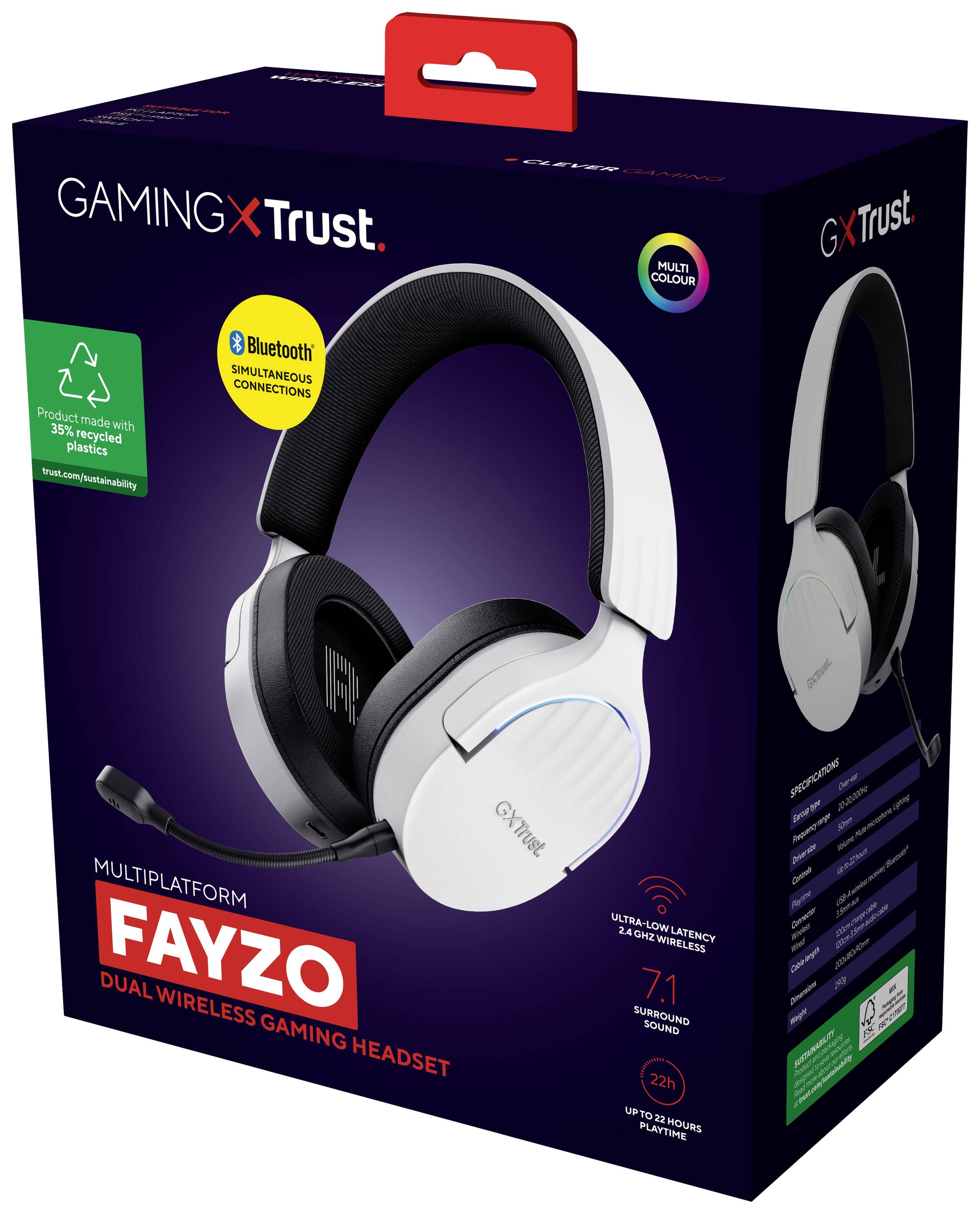 Trust GXT491 FAYZO Over Ear Headset Bluetooth® Virtual Surround Weiß Surround-Sound, Mikrofon-Stumm