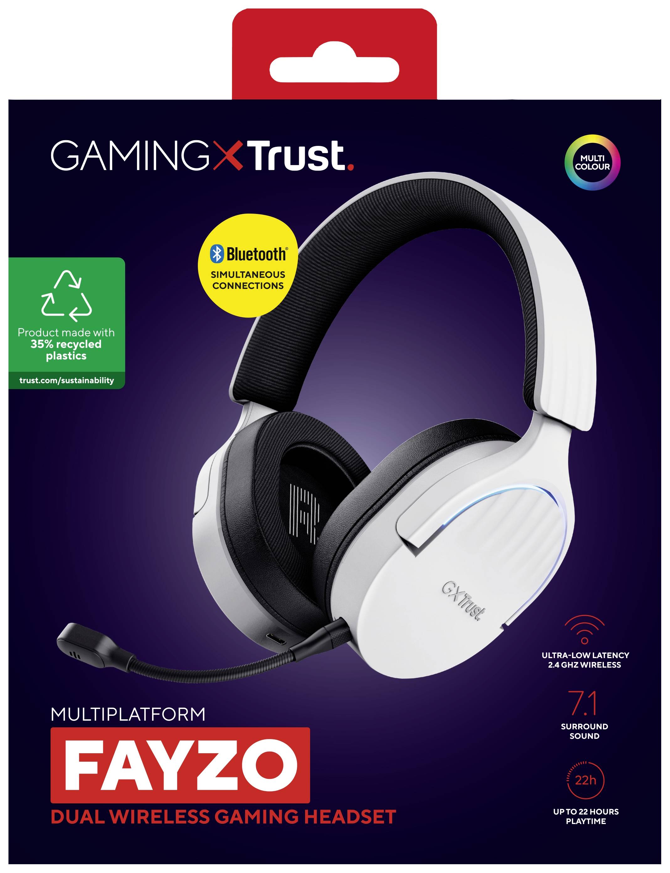 Trust GXT491 FAYZO Over Ear Headset Bluetooth® Virtual Surround Weiß Surround-Sound, Mikrofon-Stumm