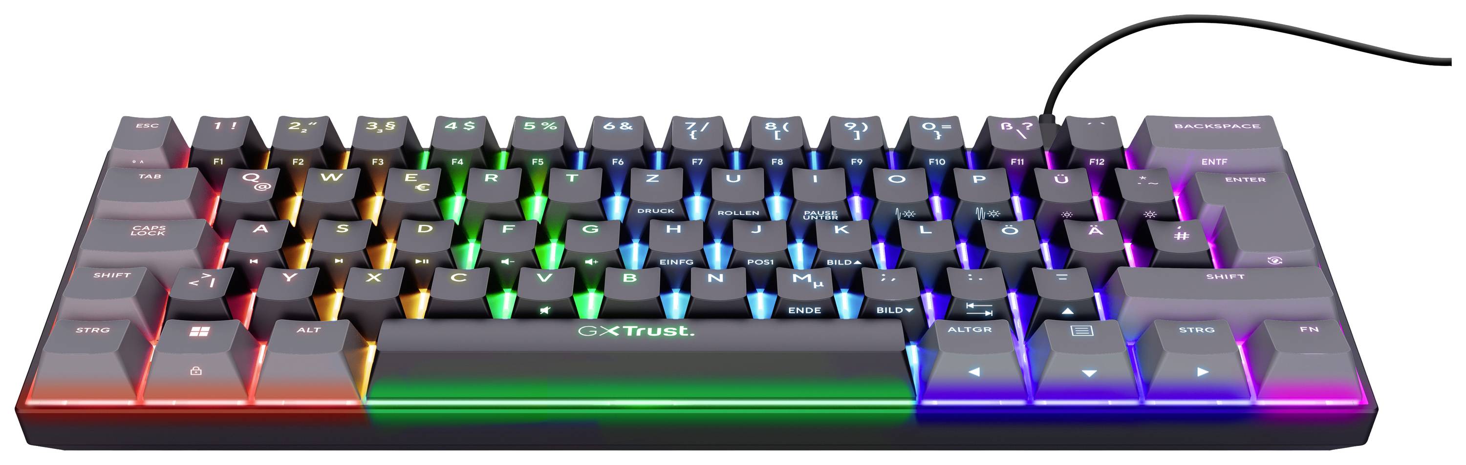 Trust GXT867 ACIRA Mini Kabelgebunden Gaming-Tastatur Deutsch, QWERTZ Schwarz Beleuchtet