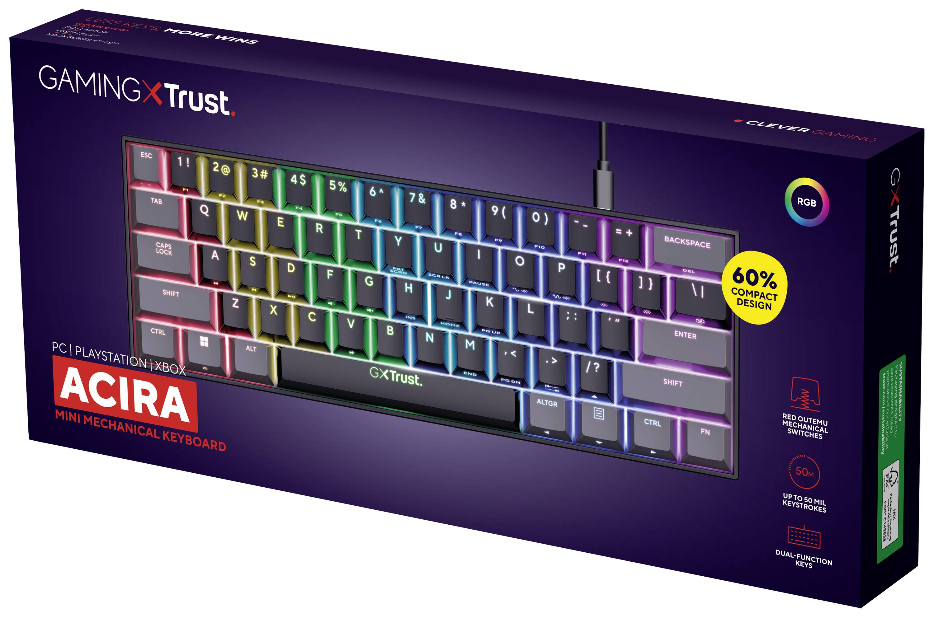 Trust GXT867 ACIRA Mini Kabelgebunden Gaming-Tastatur Deutsch, QWERTZ Schwarz Beleuchtet