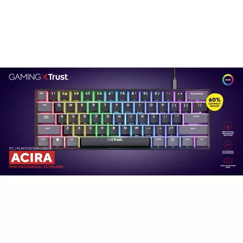 Trust GXT867 ACIRA Mini Kabelgebunden Gaming-Tastatur Deutsch, QWERTZ Schwarz Beleuchtet Trust GXT867 ACIRA Mini Kabelgebunden Gaming-Tastatur Deutsch, QWERTZ Schwarz Beleuchtet