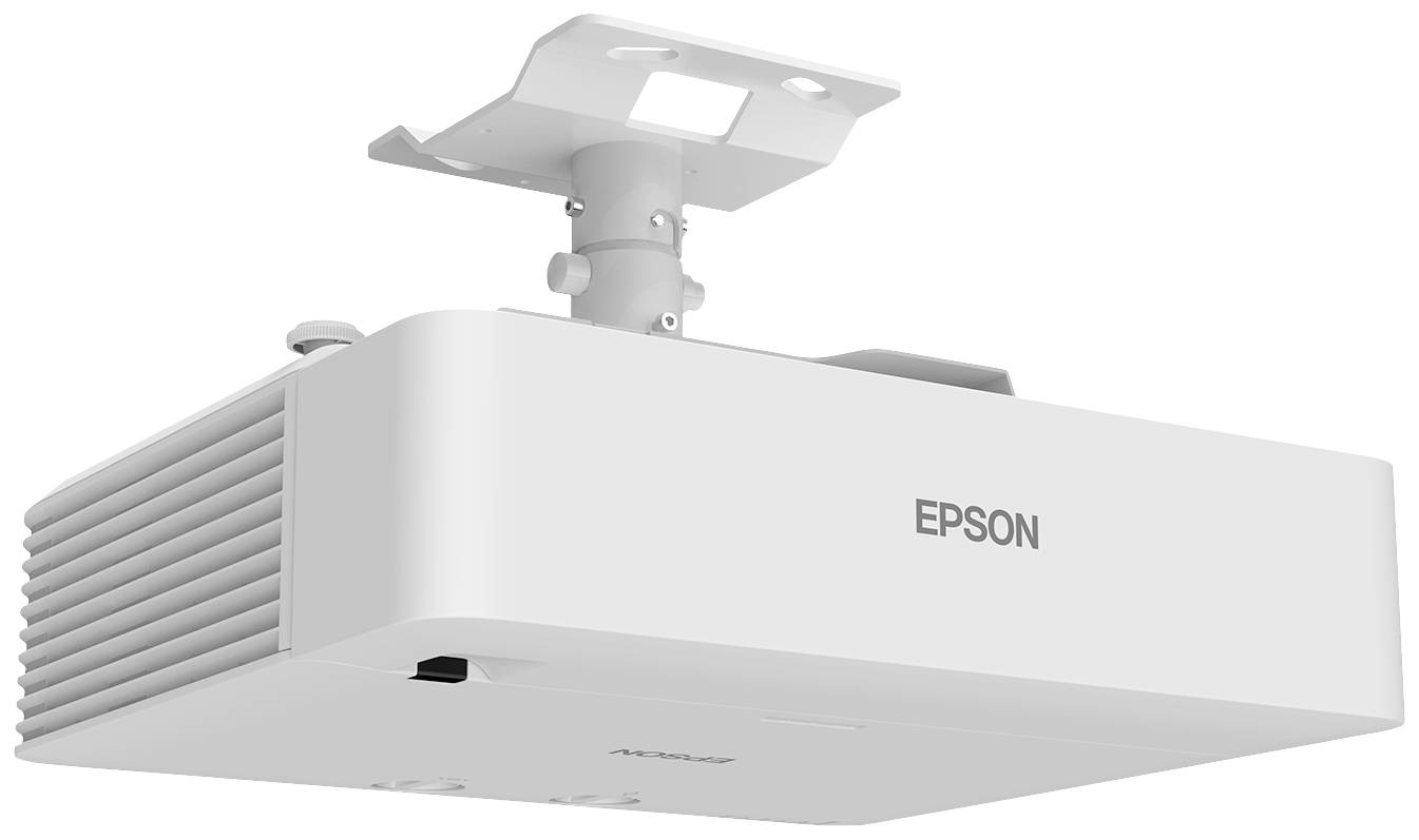 Ein weißer Epson-Projektor zur Deckenmontage, geeignet für Heimkino oder Präsentationen. Er hat ein schlichtes, modernes Design.