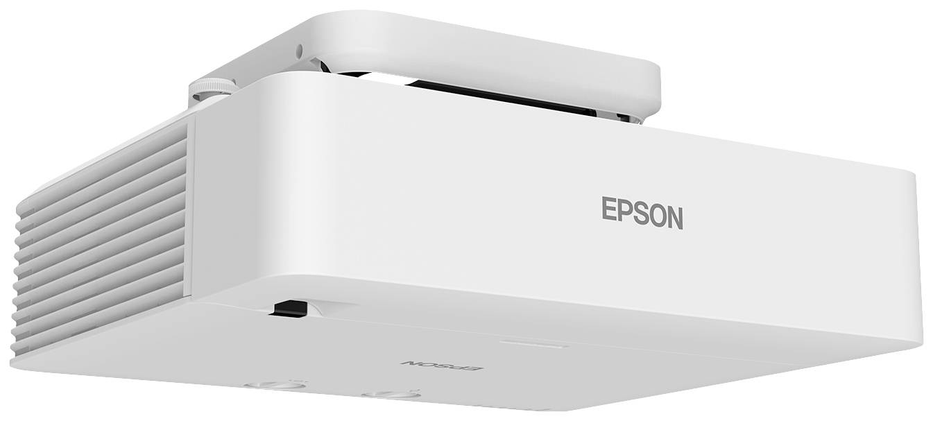 Ein weißer Epson-Projektor ist von unten zu sehen.