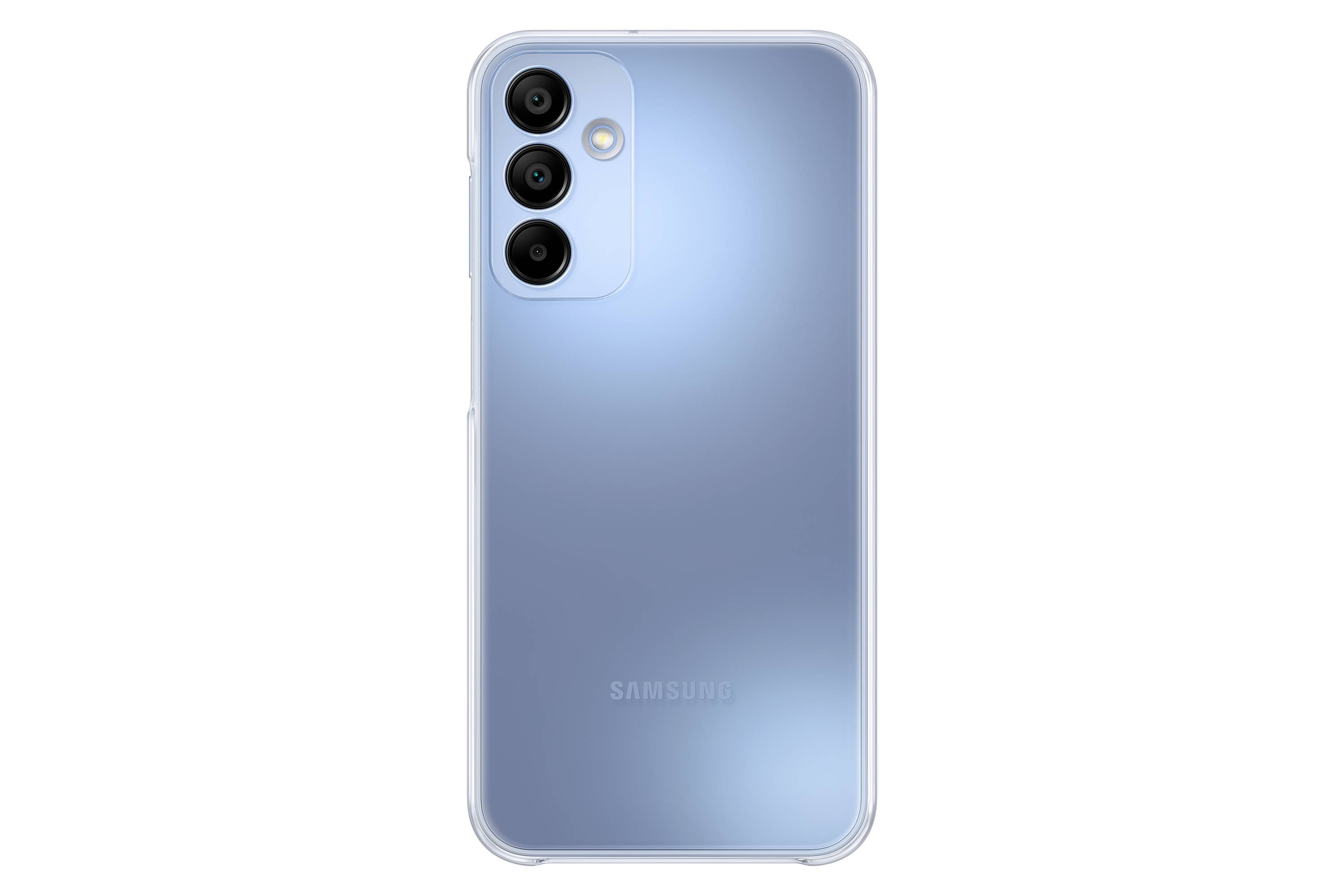 Ein Smartphone in Blau mit drei Kameralinsen auf der Rückseite.