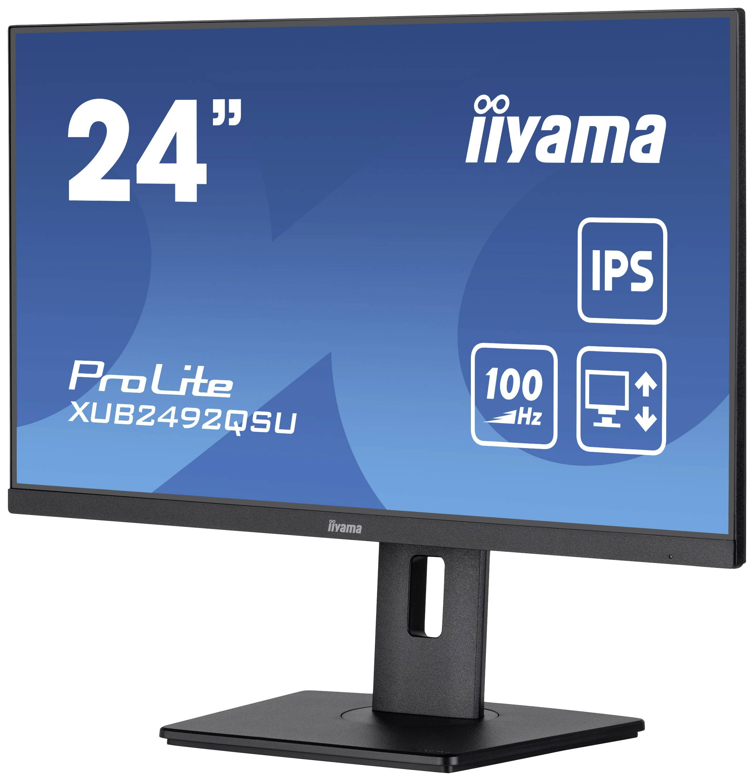 24-Zoll-Monitor von Iiyama mit IPS-Display. Merkmale: 100 Hz, Modell 'ProLite XUB2492QSU'.