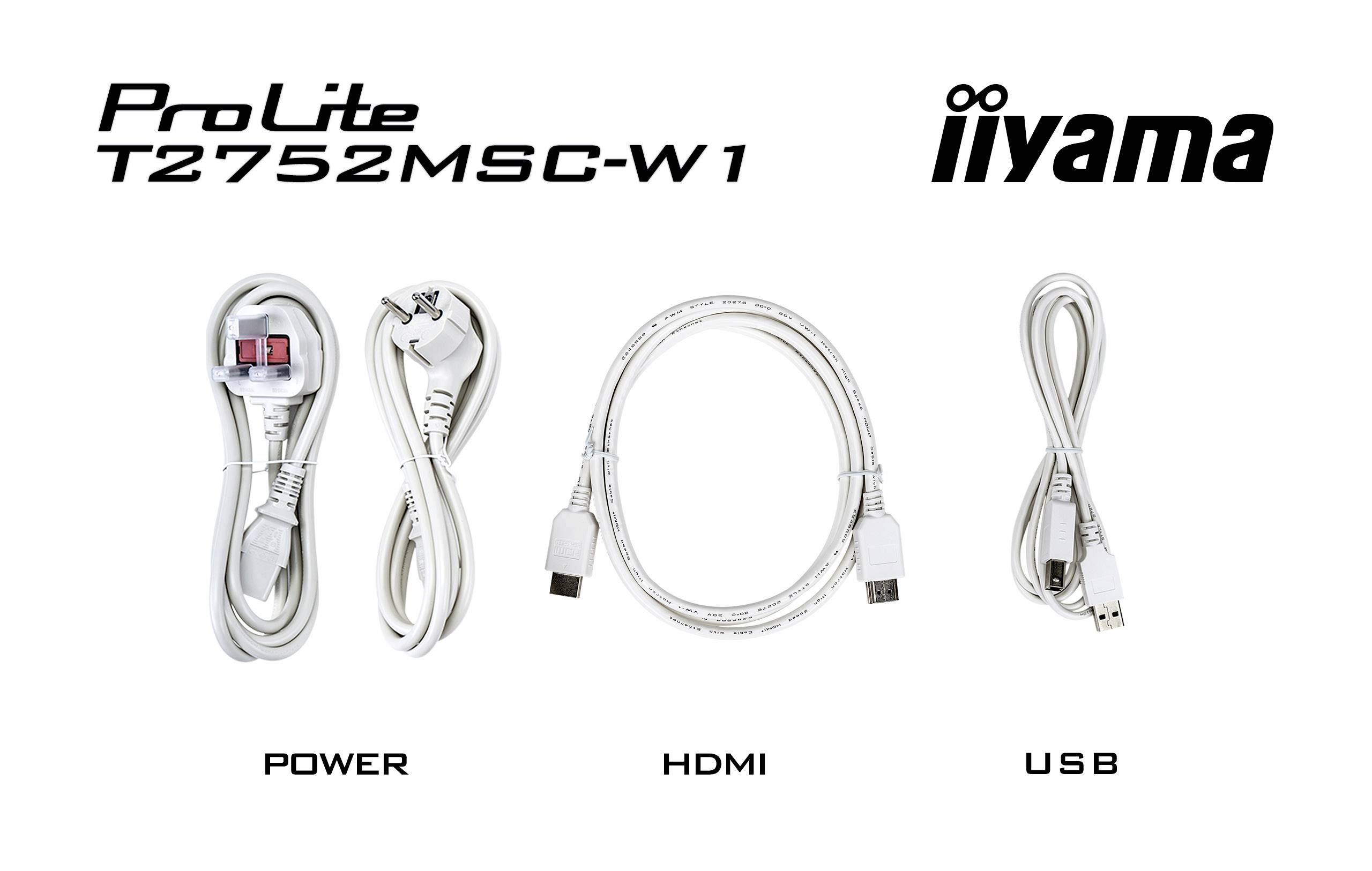 Iiyama ProLite T2752MSC-W1 Touchscreen-Monitor EEK: E (A - G) 68.6 cm (27 Zoll) 1920 x 1080 Pixel 16:9 5 ms HDMI®, DisplayPort, Kopfhörer (3.5 mm