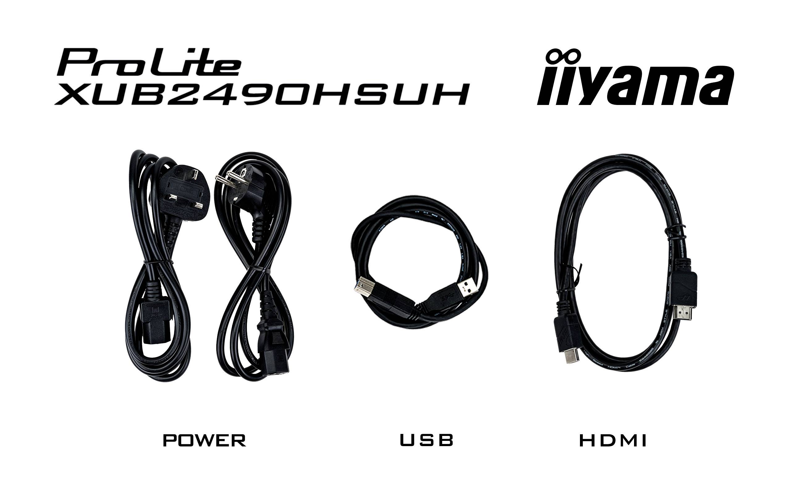 Iiyama ProLite XUB2490HSUH-B1 LED-Monitor EEK D (A - G) 60.5 cm (23.8 Zoll) 1920 x 1080 Pixel 16:9 4 ms HDMI®, DisplayPort, USB 3.2 Gen 1, Kopfhöre