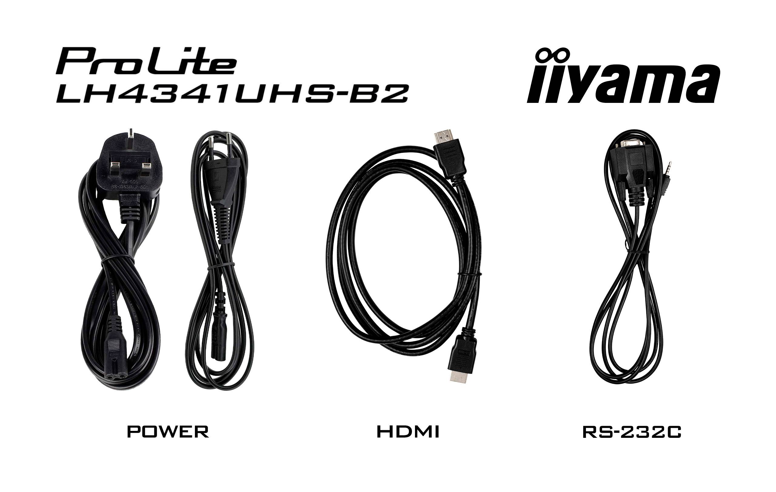 'ProLite LH4341UHS-B2 iiyama' Kabel: Stromkabel, HDMI, RS-232C.
