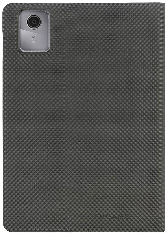 Schwarze Tablet-Hülle von Tucano, die eine Kameraöffnung oben links aufweist. Ideal für den Schutz von Tablets geeignet.