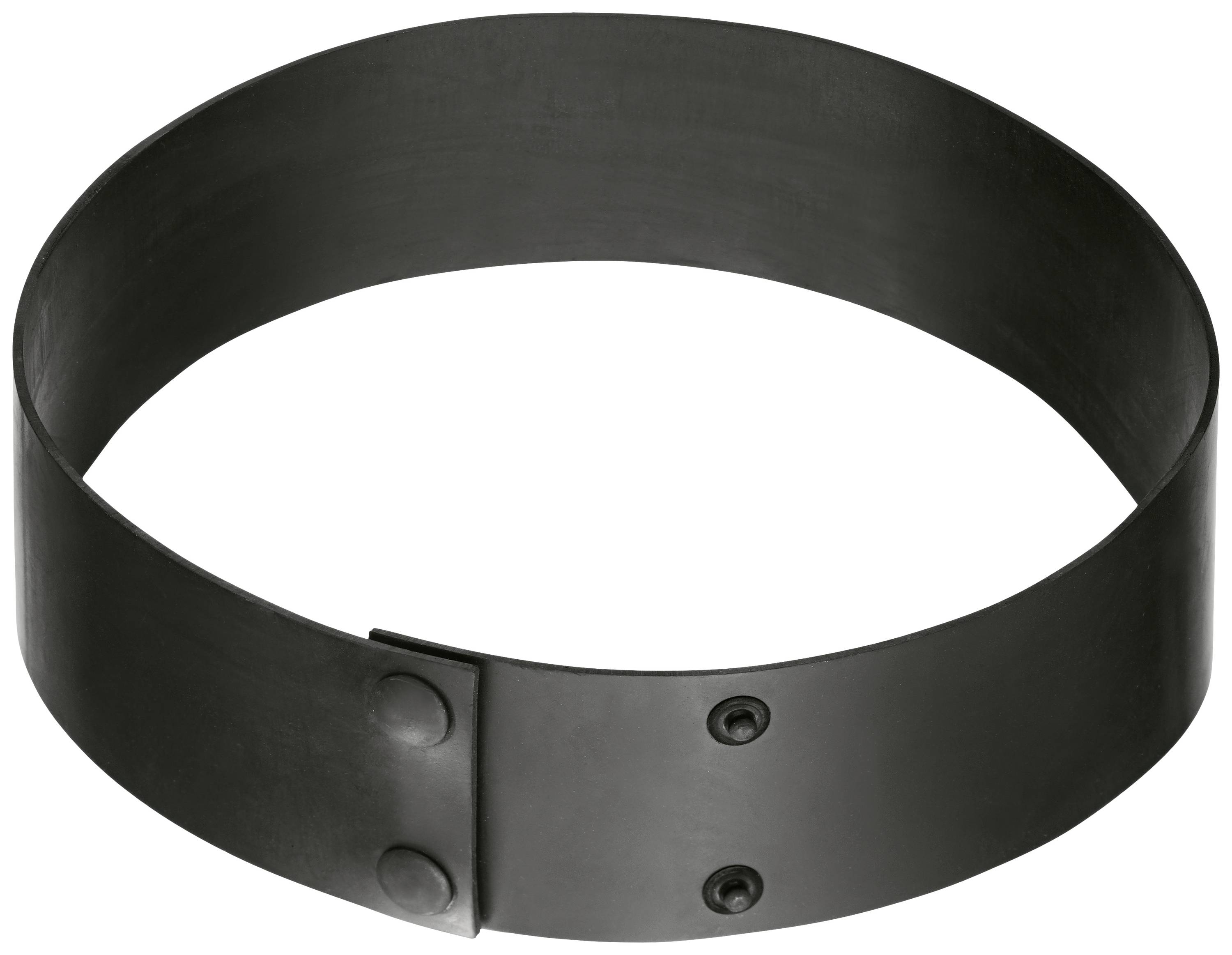 Ein schwarzer Metallring mit zwei Nieten verbindet die Enden. Der Ring ist schlicht und ohne Verzierungen.