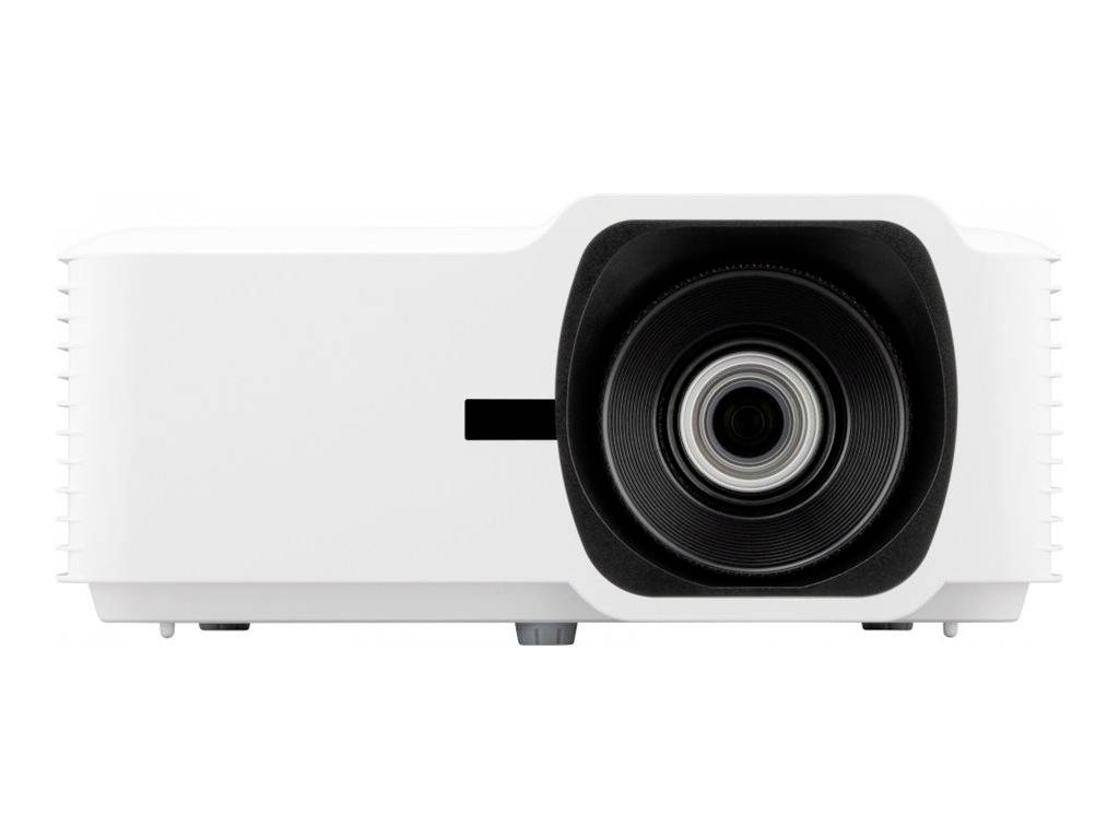 Ein weißer Projektor mit zentralem Objektiv, geeignet für Präsentationen und Filmvorführungen.
