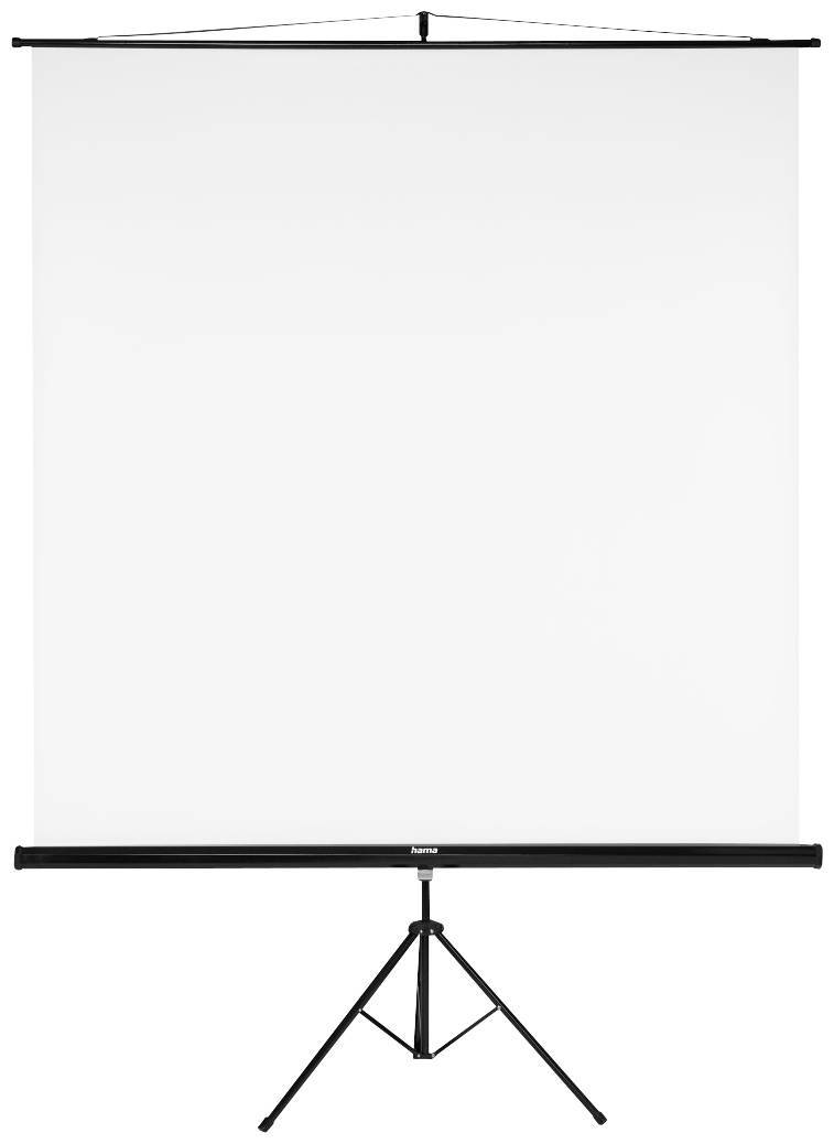 Leinwand auf einem Stativ, bereit für Präsentationen oder Projektionen. Sie ist weiß und befindet sich in einem geschlossenen Raum.