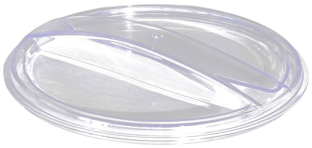 Ein transparenter Kunststoffdeckel mit einer Trinköffnung in der Mitte. Entworfen für Becher, ermöglicht einfaches Trinken unterwegs.