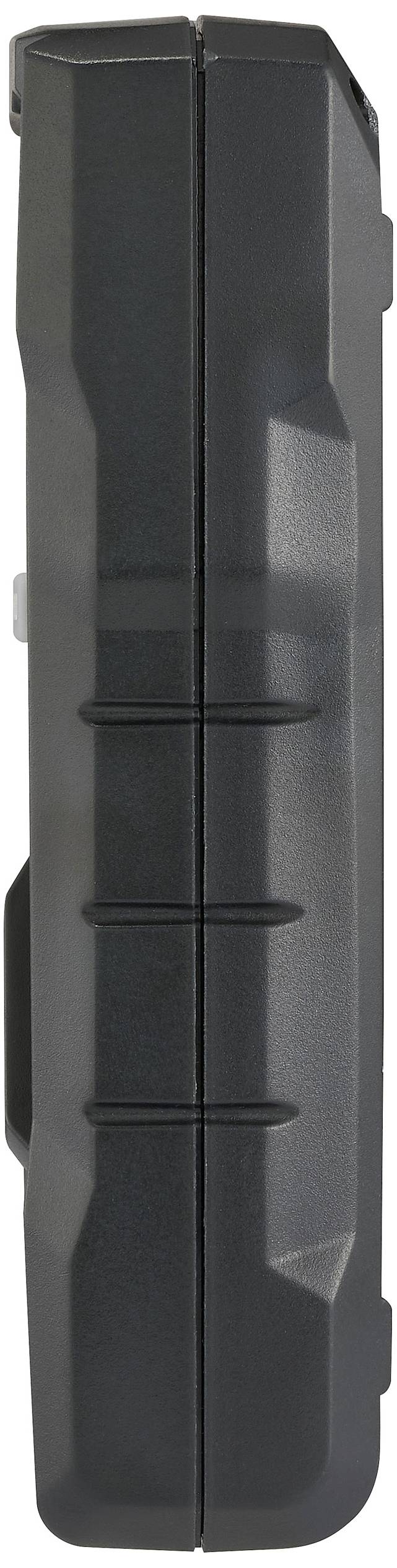 Schwarzes, robustes Gehäuse eines unbekannten Geräts, seitlich betrachtet.