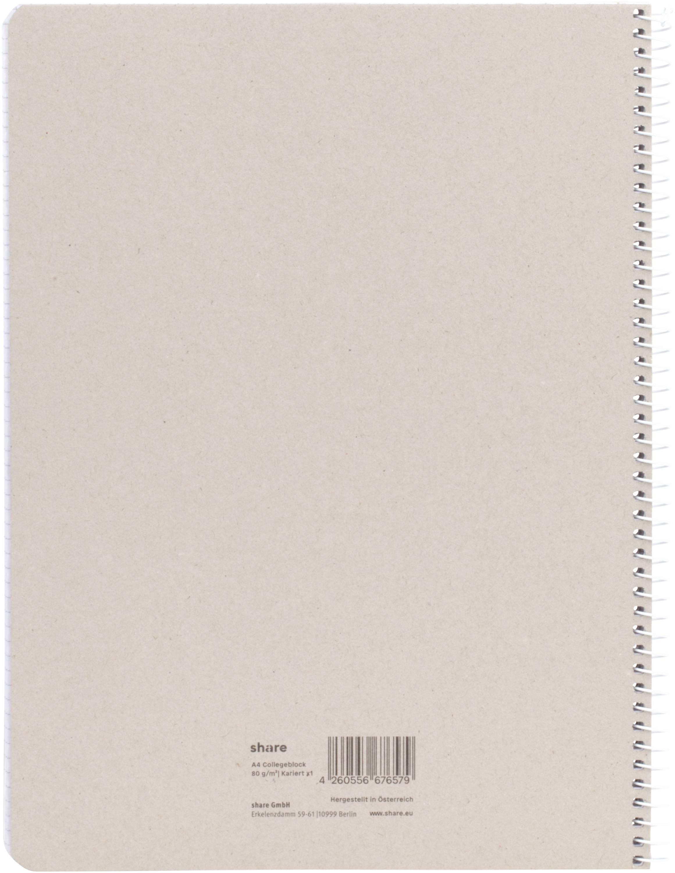 Graues spiralgebundenes Notizbuch auf der Rückseite mit kleinem Barcode und Text am unteren Rand.