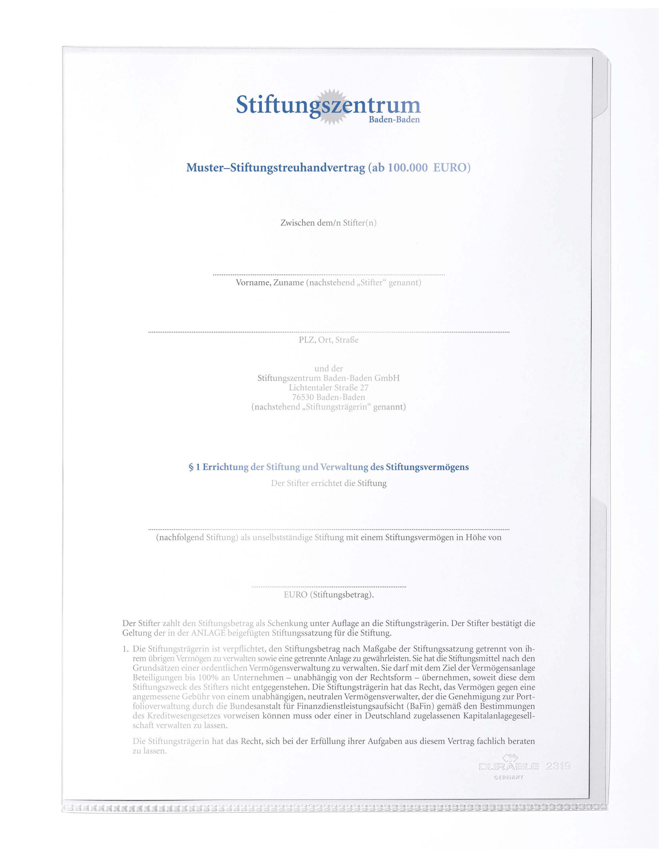 Durable Sichthülle BUSINESS A4 DIN A4hoch Kunststoff 0.15mm 231519 100St.
