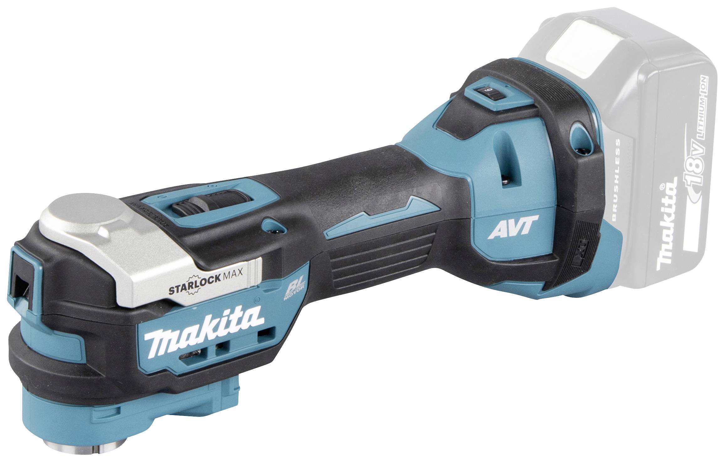 Akku-Multifunktionswerkzeug in Blau und Schwarz mit 'Makita'-Logo, geeignet für vielseitige Renovierungs- und Bauarbeiten.