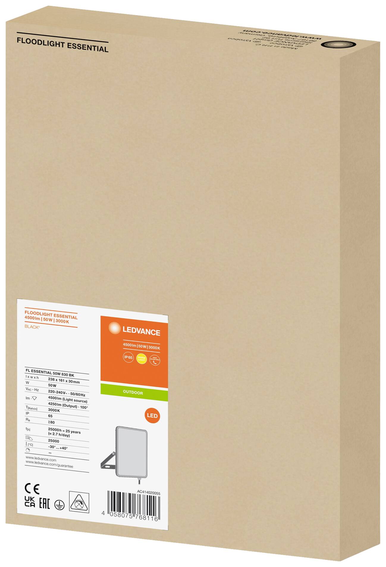 LEDVANCE FL Essential 4058075768116 LED-Flutlichtstrahler 50 W Leuchtfarben: Warmweiß