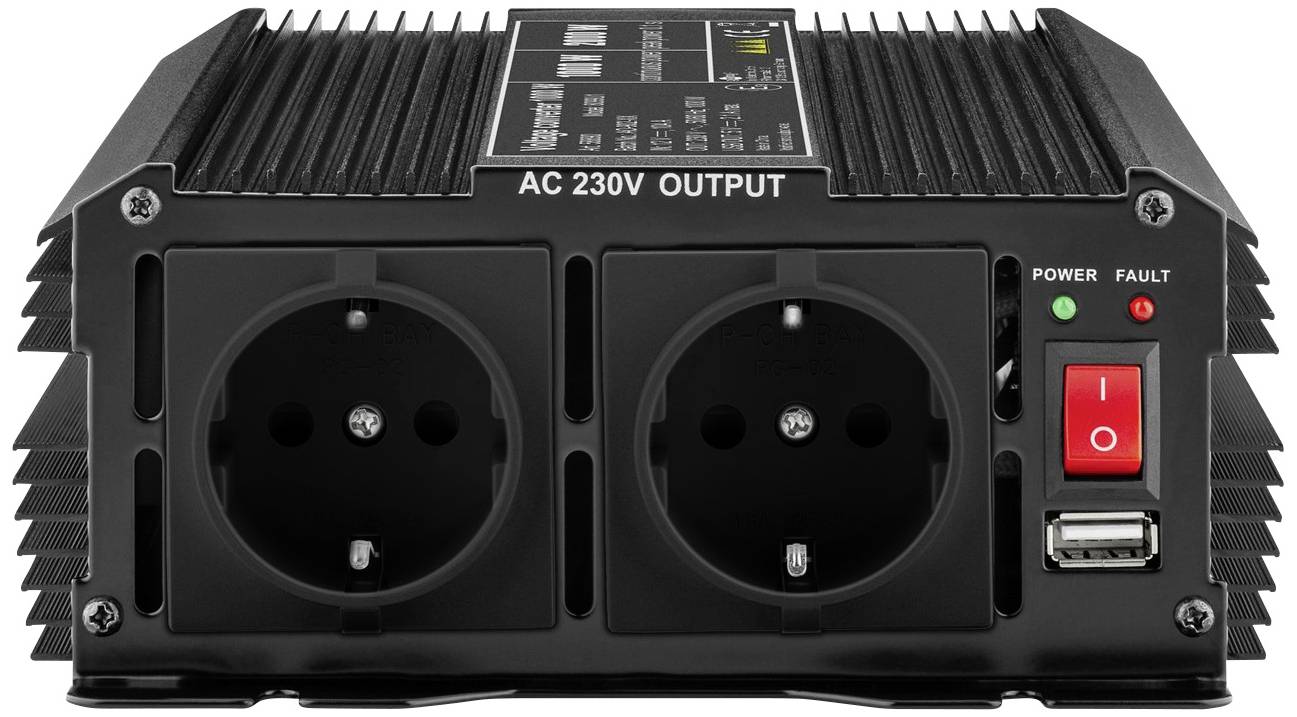 Goobay Inselwechselrichter SPW IT 1000W 12 V/DC - 230 V/AC, 5 V/DC