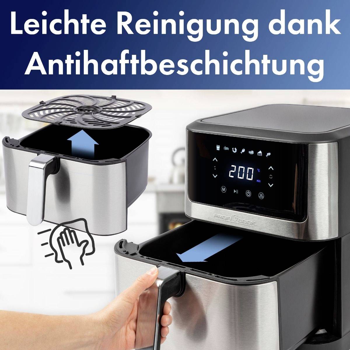 Profi Cook PC-FR 1269 H Heißluft-Fritteuse 8l 1800W Edelstahl, Schwarz