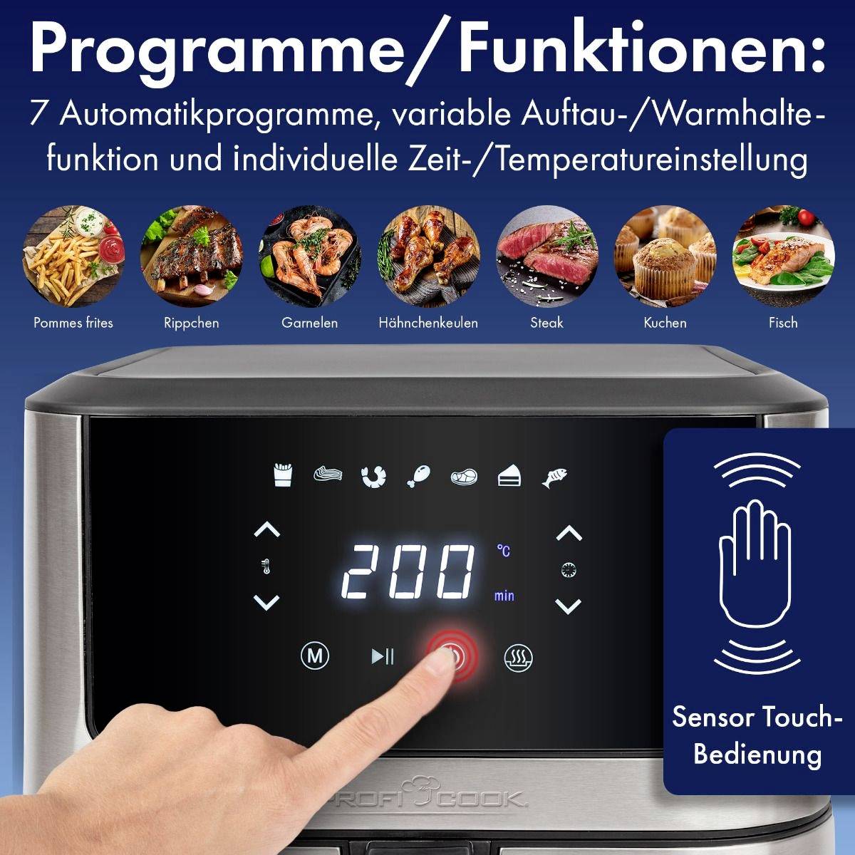 Profi Cook PC-FR 1269 H Heißluft-Fritteuse 8l 1800W Edelstahl, Schwarz