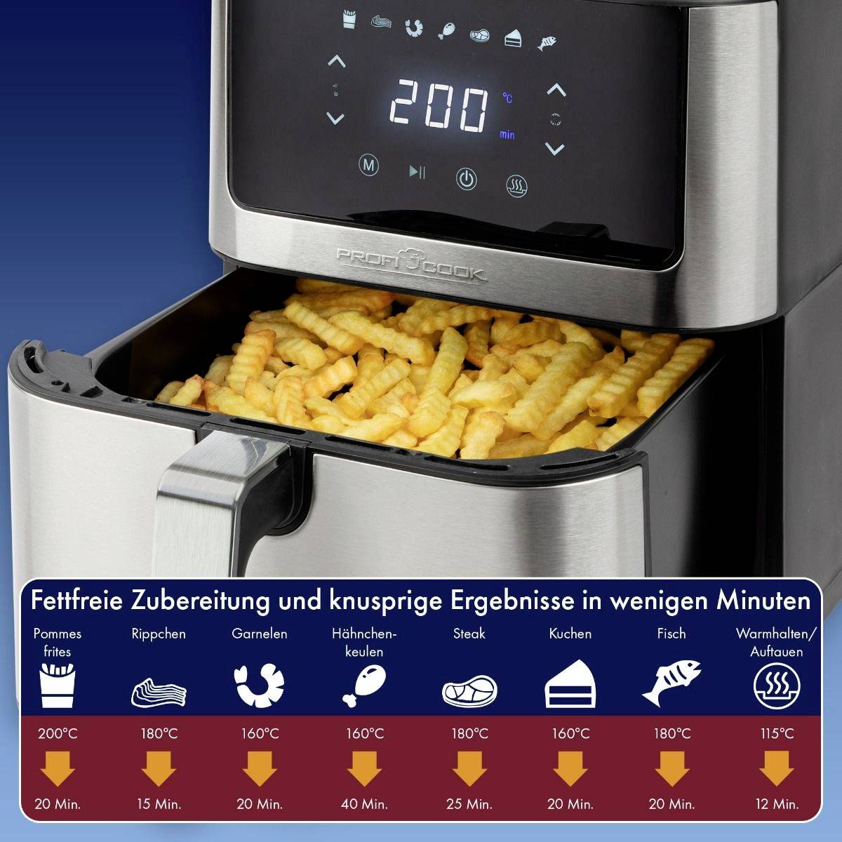 Profi Cook PC-FR 1269 H Heißluft-Fritteuse 8l 1800W Edelstahl, Schwarz