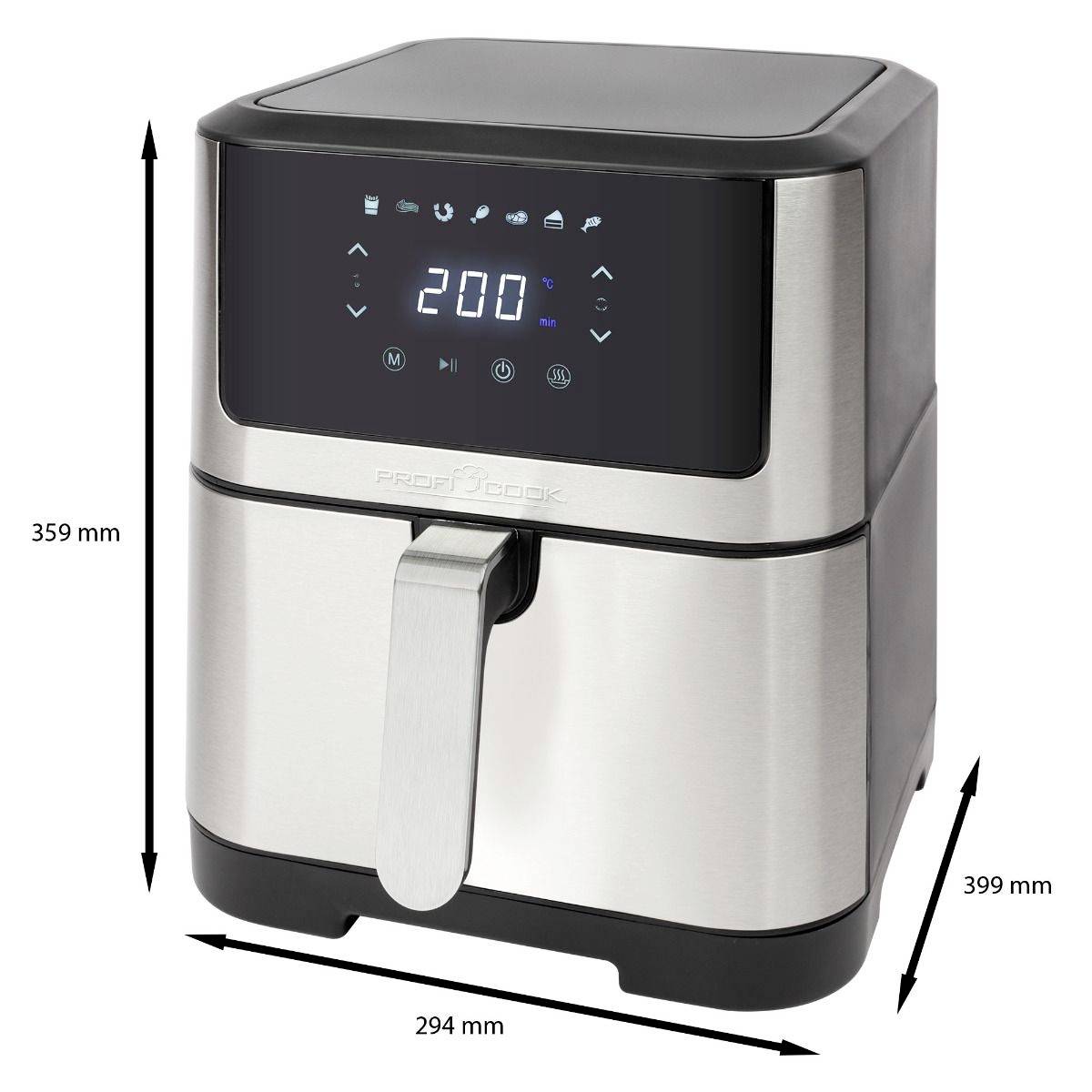 Profi Cook PC-FR 1269 H Heißluft-Fritteuse 8l 1800W Edelstahl, Schwarz