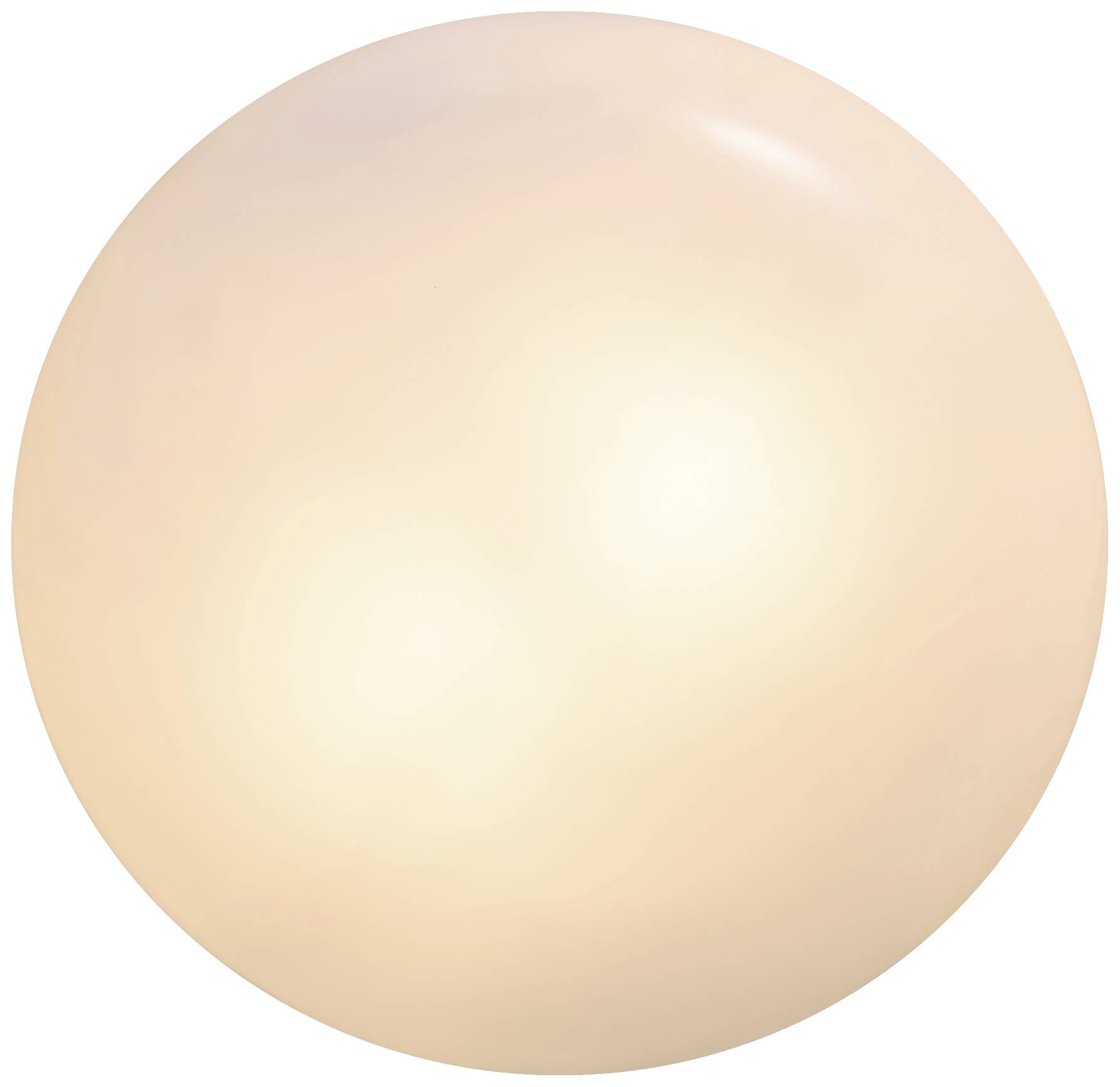 Ein großer, glänzender, cremefarbener und kugelförmiger Ball in zartem Pastellton auf weißem Hintergrund.