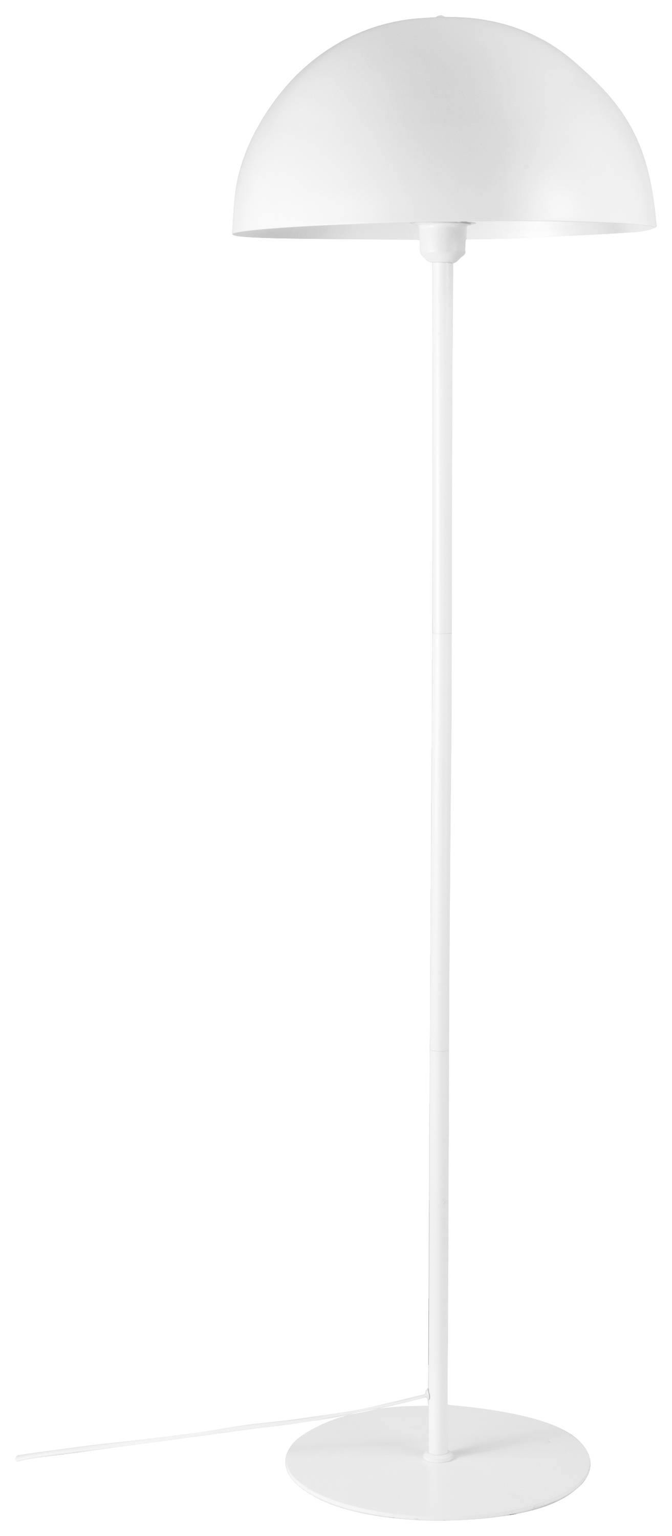 Stehlampe mit weißem Schirm und schlankem Ständer. Minimalistisches Design, geeignet für modernes Interieur.