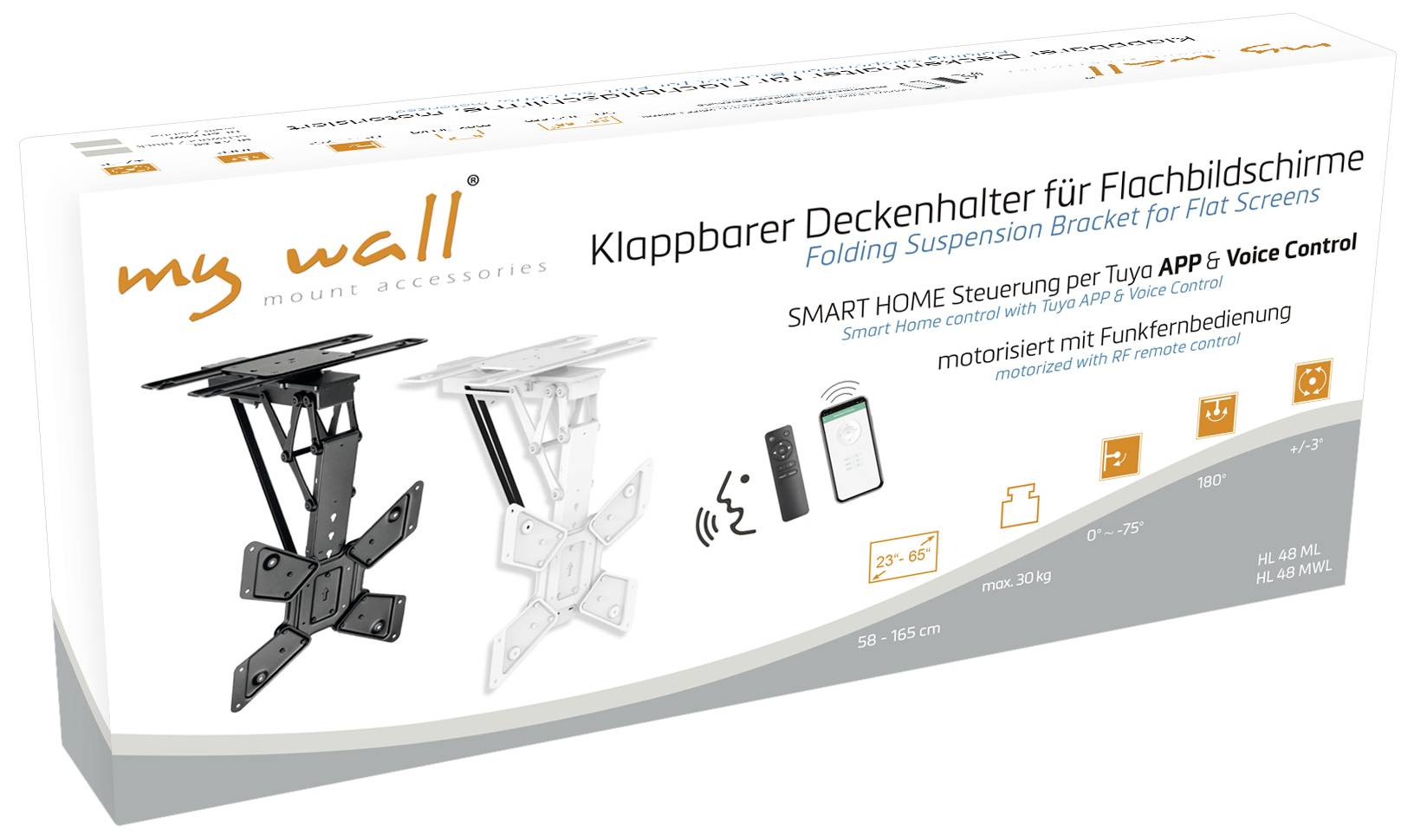My Wall HL48ML TV-Deckenhalterung für Google Home, Mit Fernbedienung, Neigbar, Zusammenklappbar, Motorisiert 58,4 cm (23") - 165,1 cm (65")