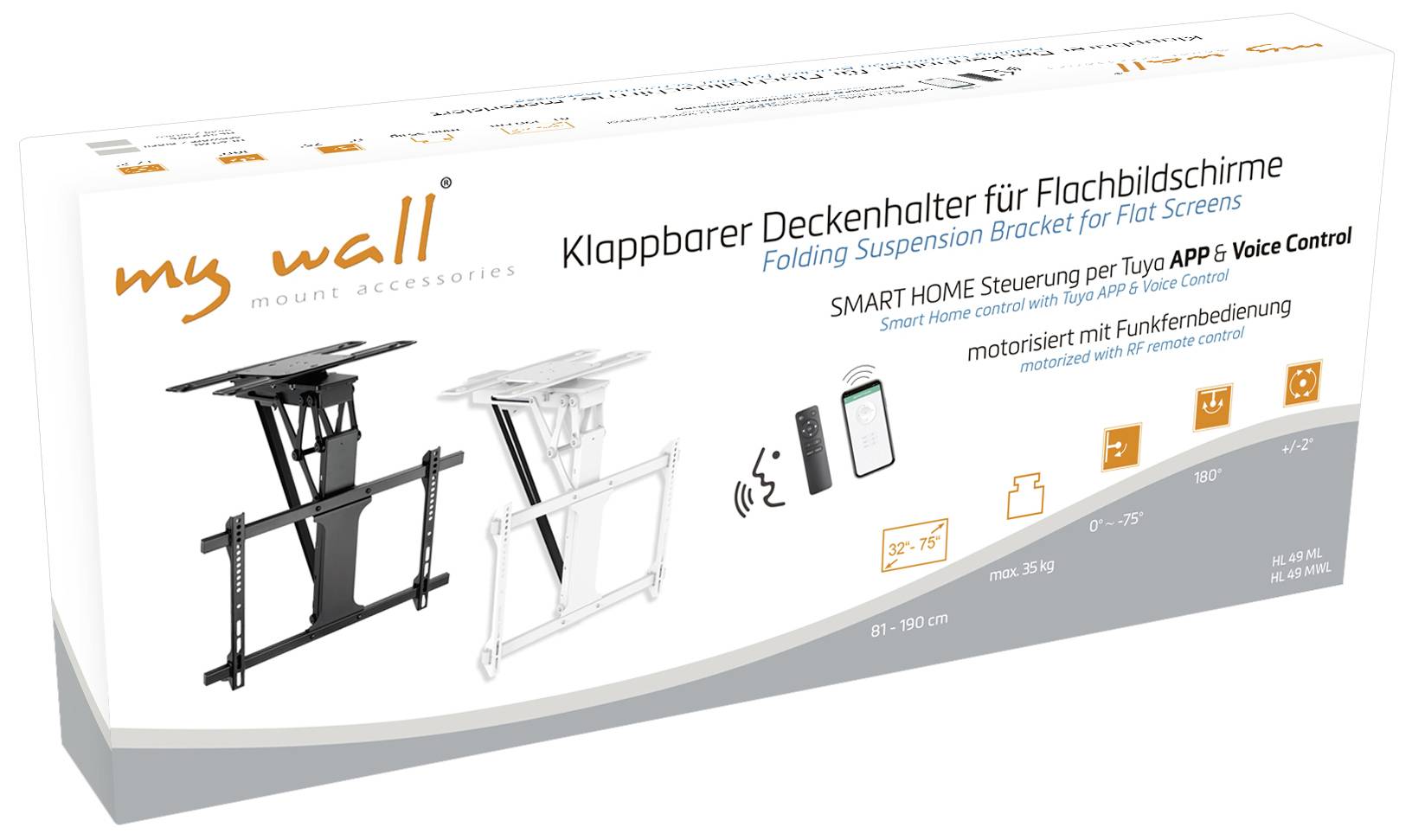 My Wall HL49MWL TV-Deckenhalterung für Google Home, Mit Fernbedienung, Neigbar, Zusammenklappbar, Motorisiert 81,3cm (32")
