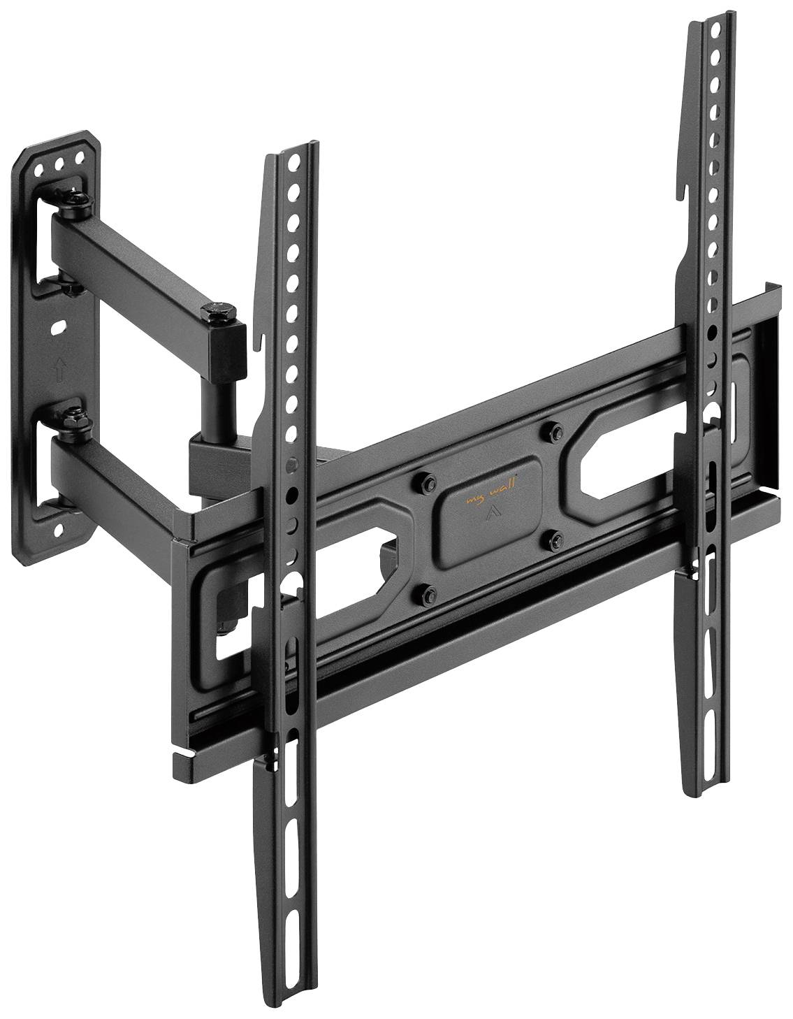 Wandhalterung für Flachbildfernseher mit schwenkbarem Arm und verstellbaren Halterungen zur Befestigung an der Wand.