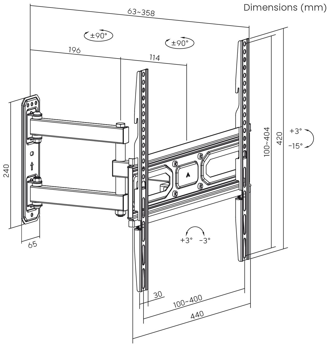 My Wall H26-1AL TV-Wandhalterung Neigbar, Variabler Wandabstand 81,3cm (32") - 139,7cm (55") Neigbar, Höhenverstellbar