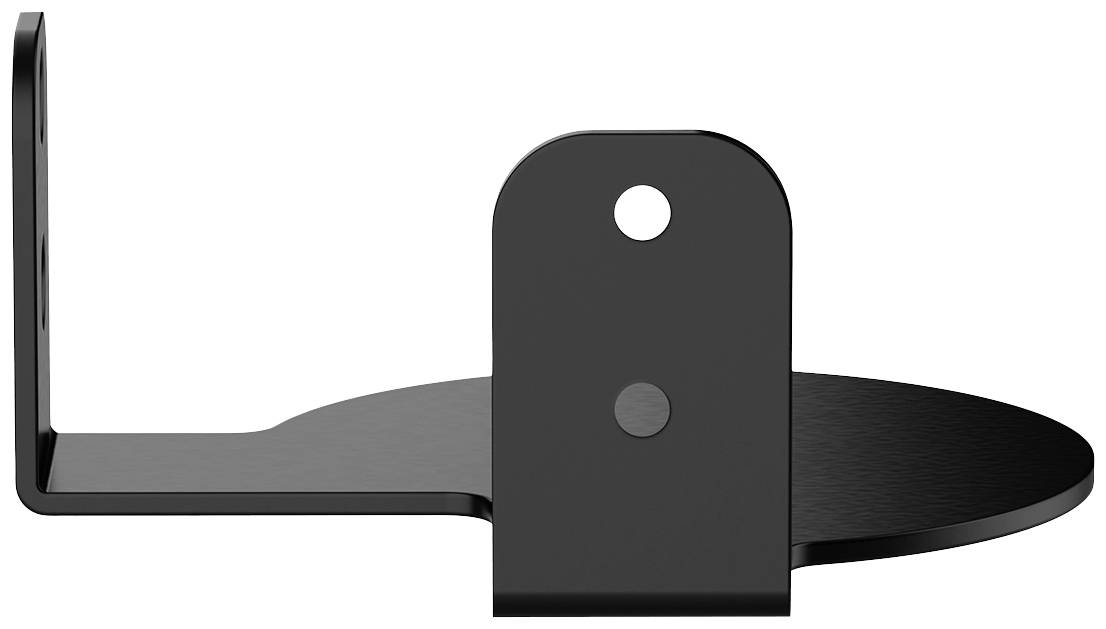 Schwarze, rechteckige Halterung mit abgerundeten Kanten, geeignet für die Wandmontage, mit zwei Löchern zur Befestigung.