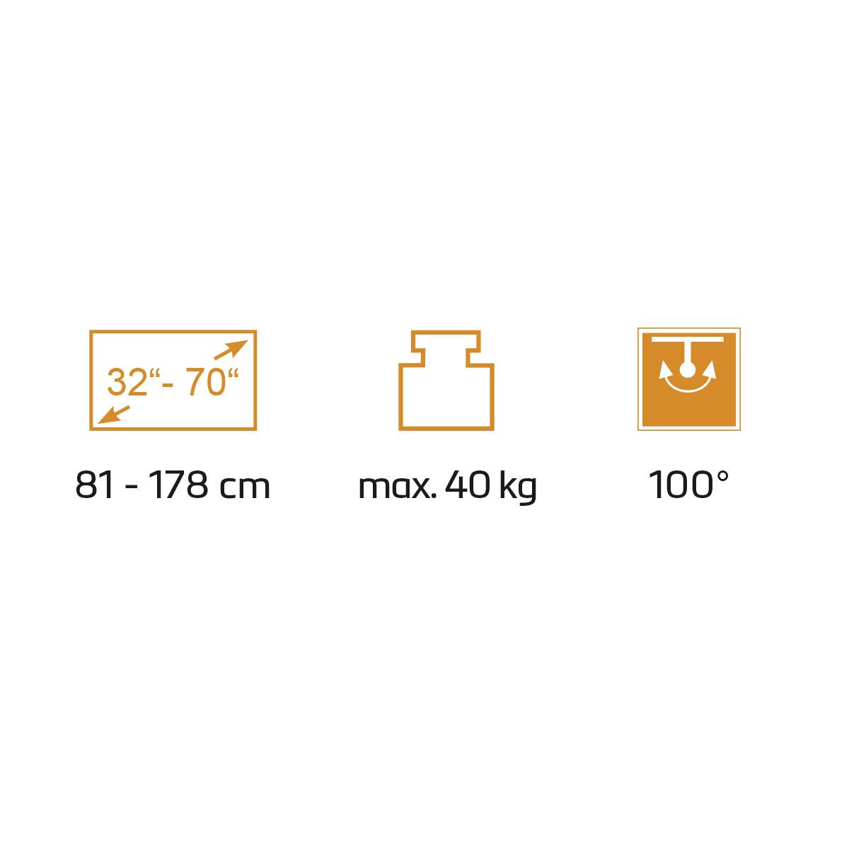 'Abmessungen: 81-178 cm, max. 40 kg, Neigung: 100°, Bildschirmgröße: 32