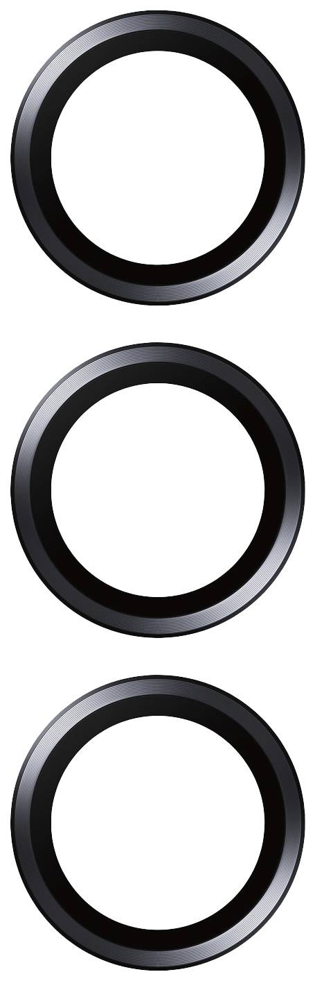 Drei schwarze Ringe übereinander, mit einem weißen Innenraum. Die Ringe sind gleich groß und gleichmäßig angeordnet.