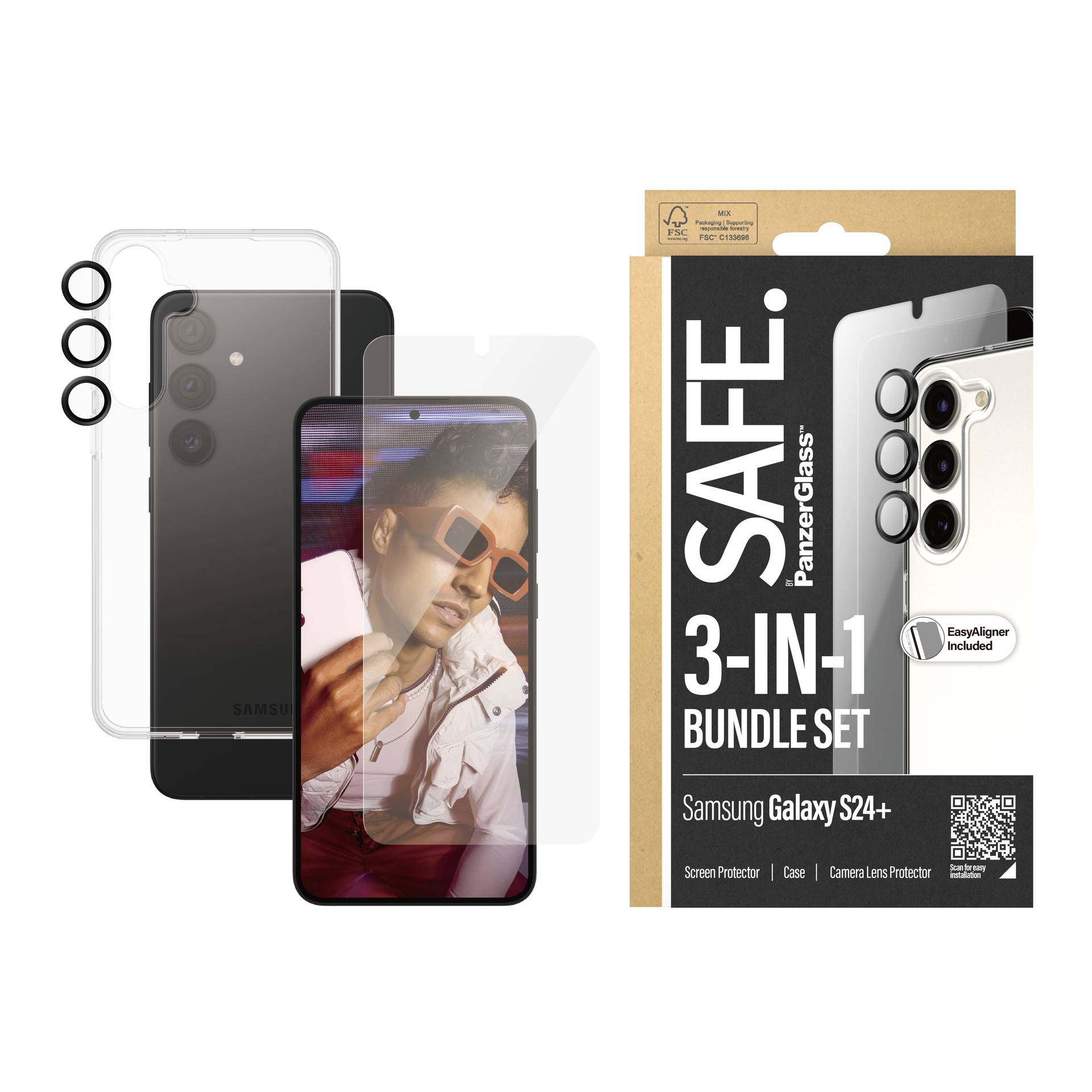 PanzerGlass 3-in-1 Bundle "Edge2Edge Glass + Case + Lens" Hülle + Schutzglas Set Samsung Galaxy S24 Plus BSAFE95673